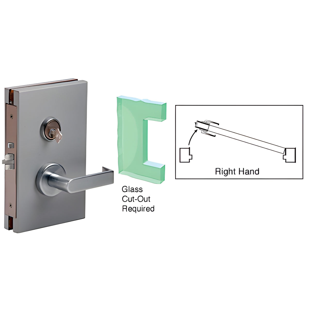 CRL Brushed Stainless 6" x 10" RH Center Lock With Deadlatch in Storeroom Function