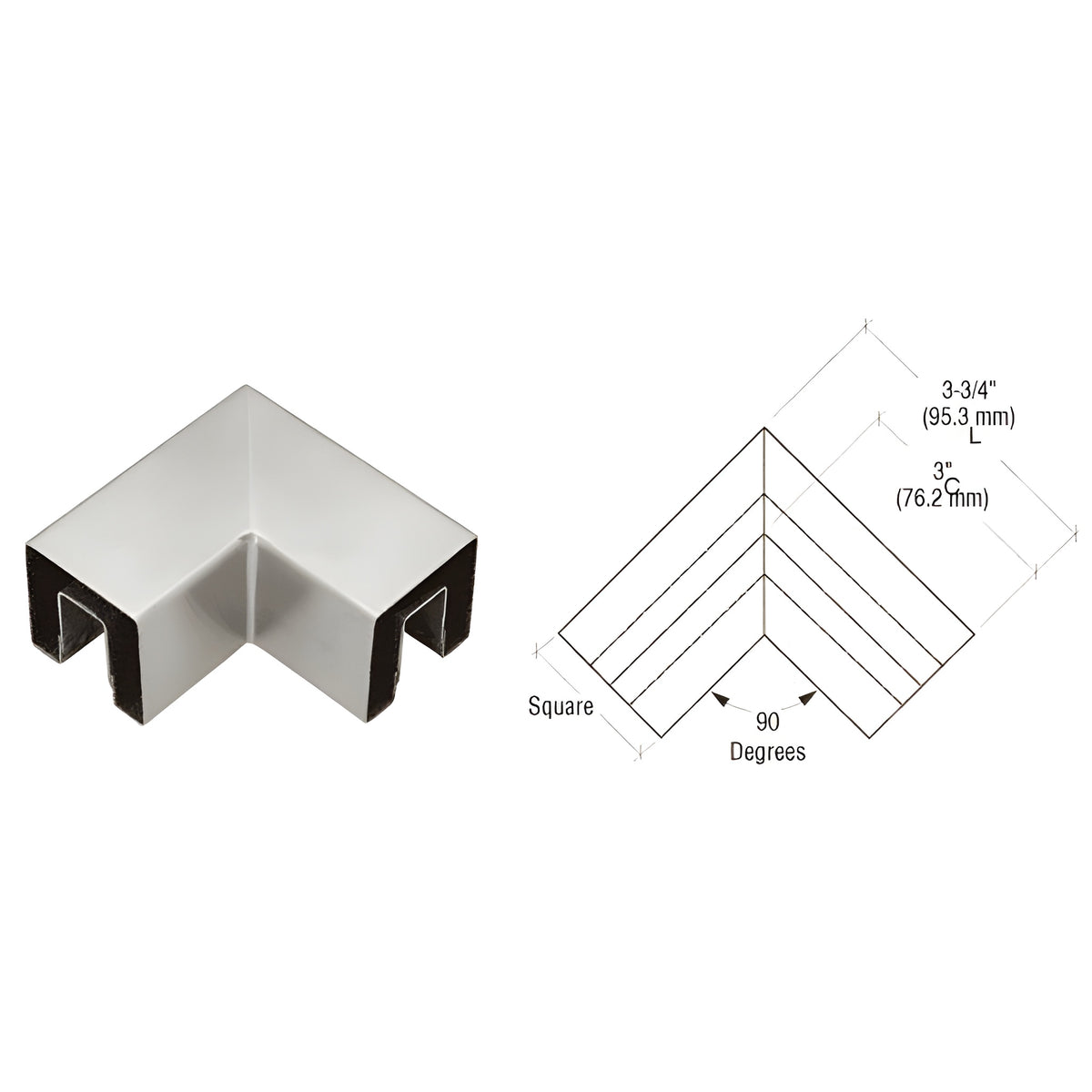 CRL Brushed Stainless 90 Degree Crisp Corner Square Cap Horizontal Corners