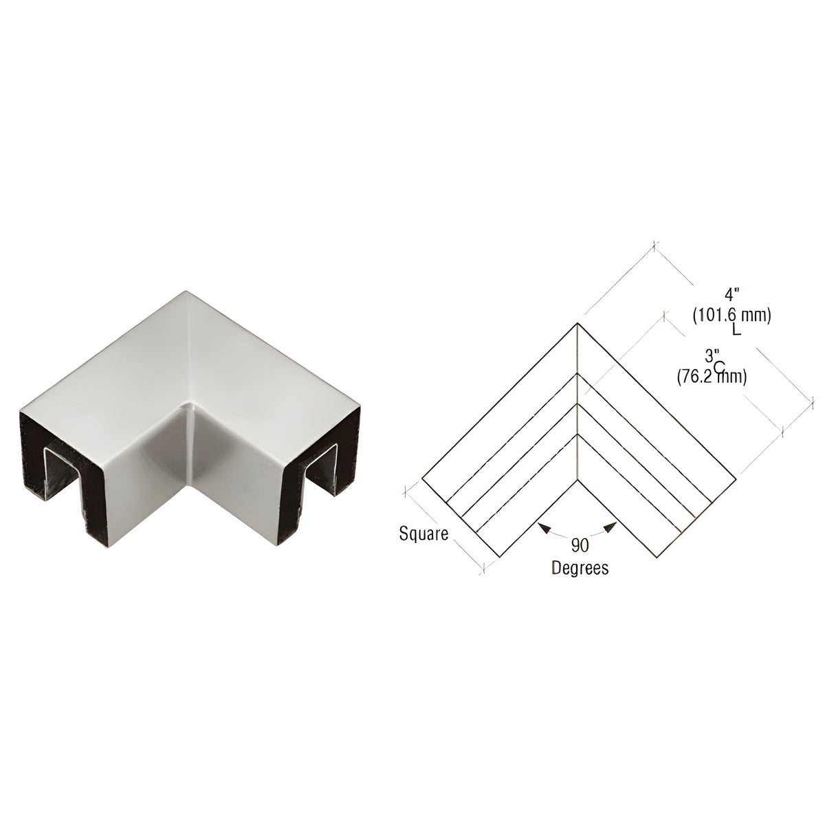 CRL Brushed Stainless 90 Degree Crisp Corner Square Cap Horizontal Corners