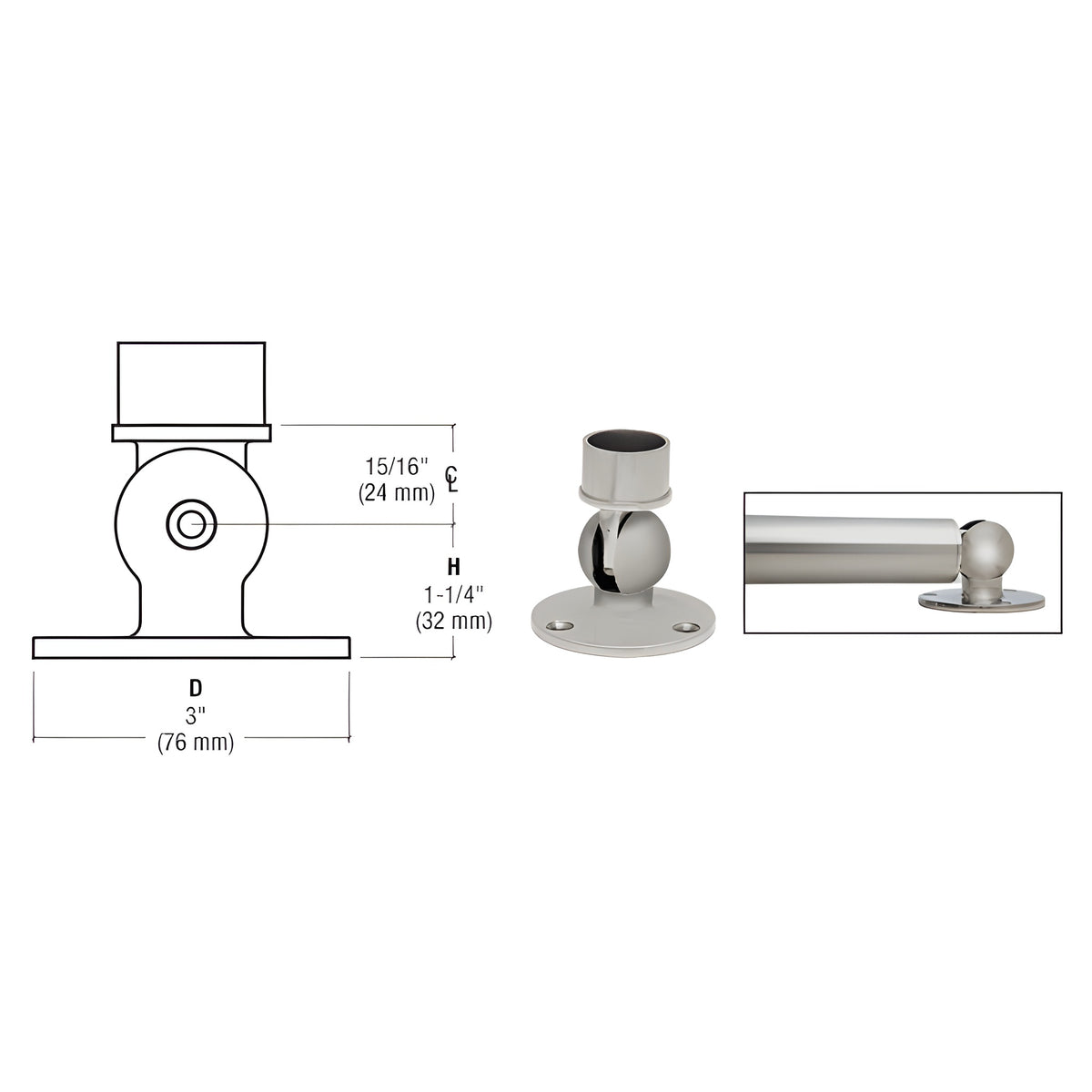 CRL Brushed Stainless Adjustable Flange for 1-1/2" Tubing