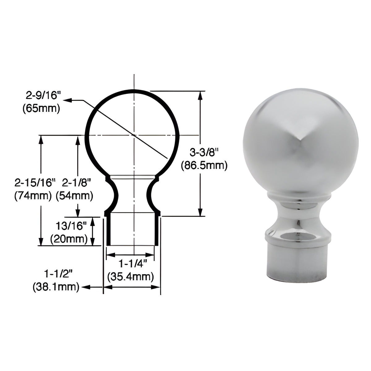 CRL Brushed Stainless Ball End Cap for 1-1/2" Tubing