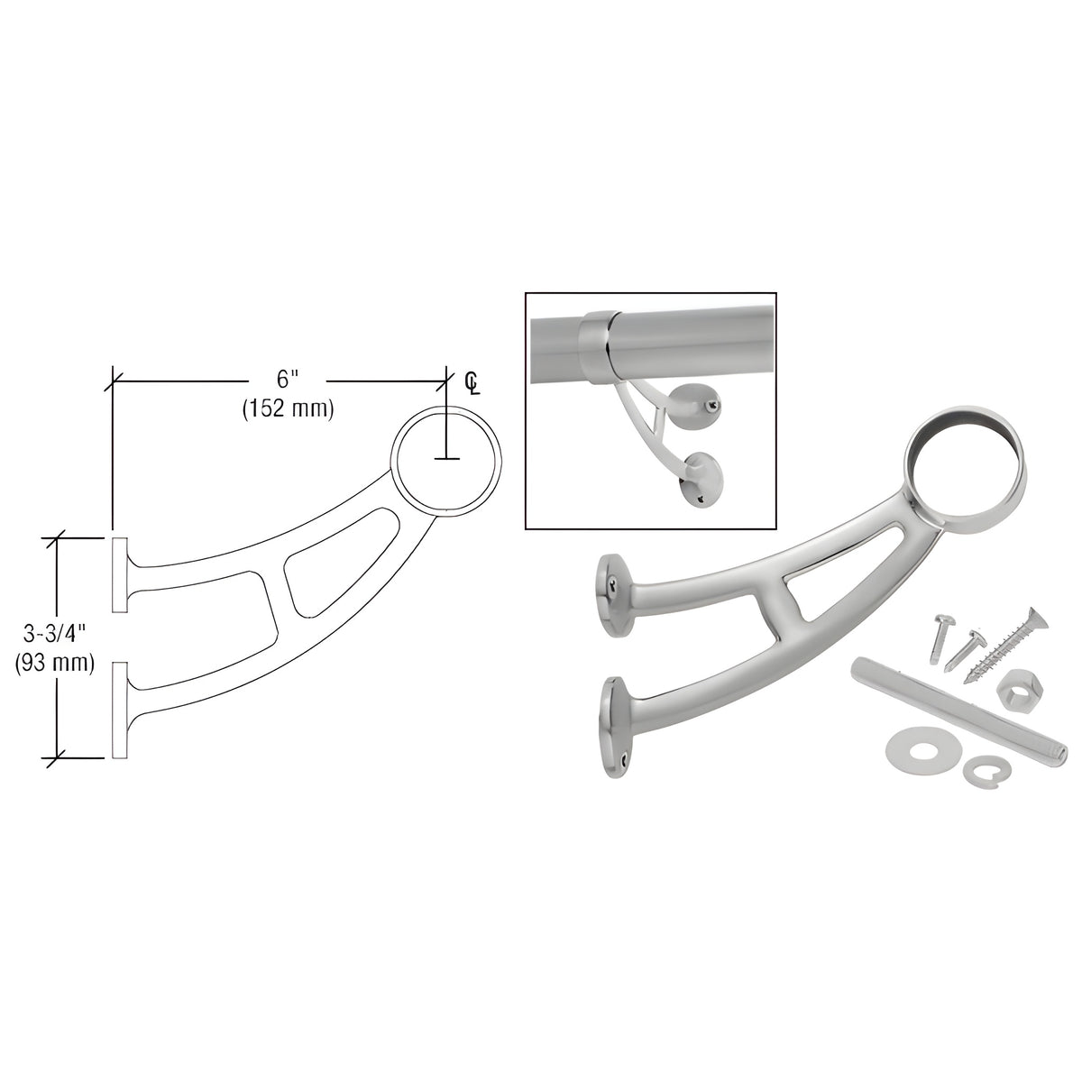 CRL Brushed Stainless Bar Foot Railing Bracket for 1-1/2" Tubing