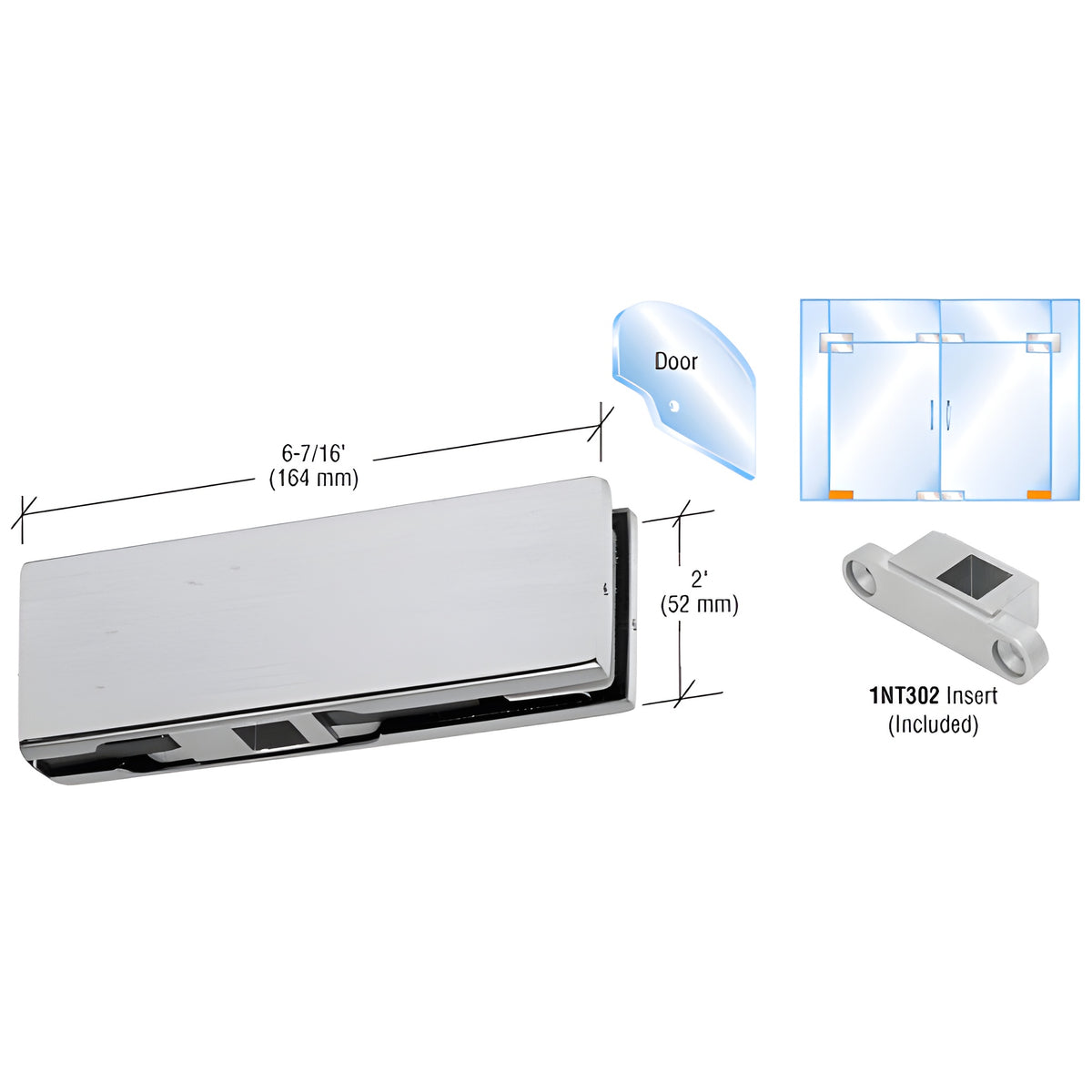 CRL Brushed Stainless Bottom Door Patch With 1NT302 Insert