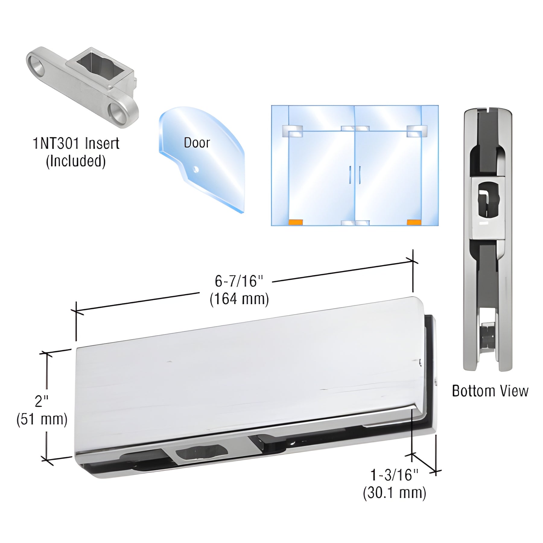 CRL Brushed Stainless Bottom Door Patch with 1NT301 Insert