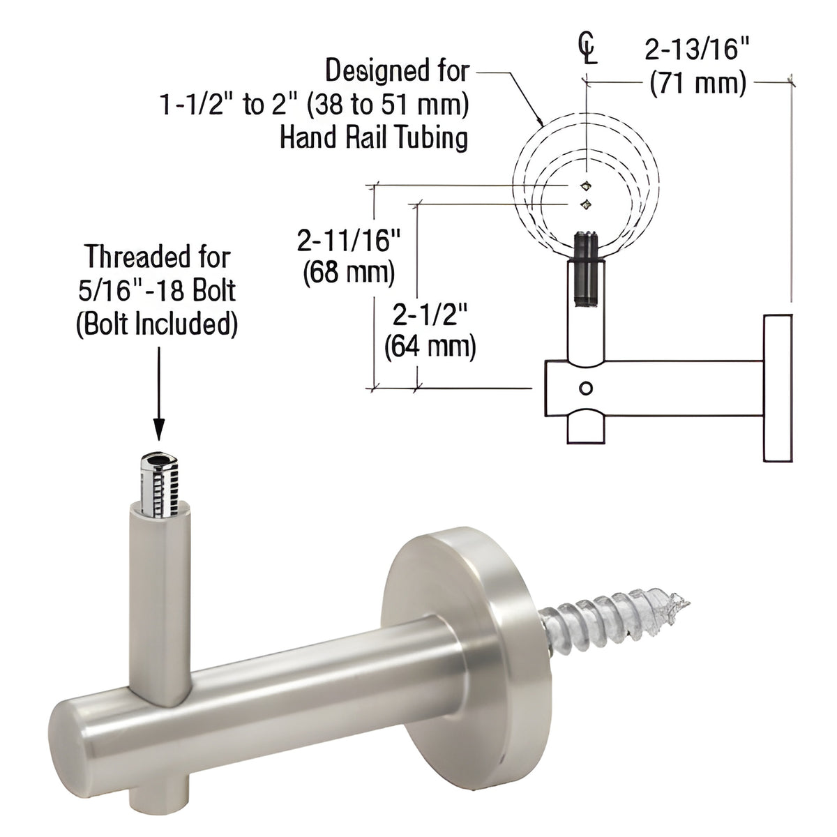 CRL Brushed Stainless Coastal Series Wall Mounted Hand Rail Bracket
