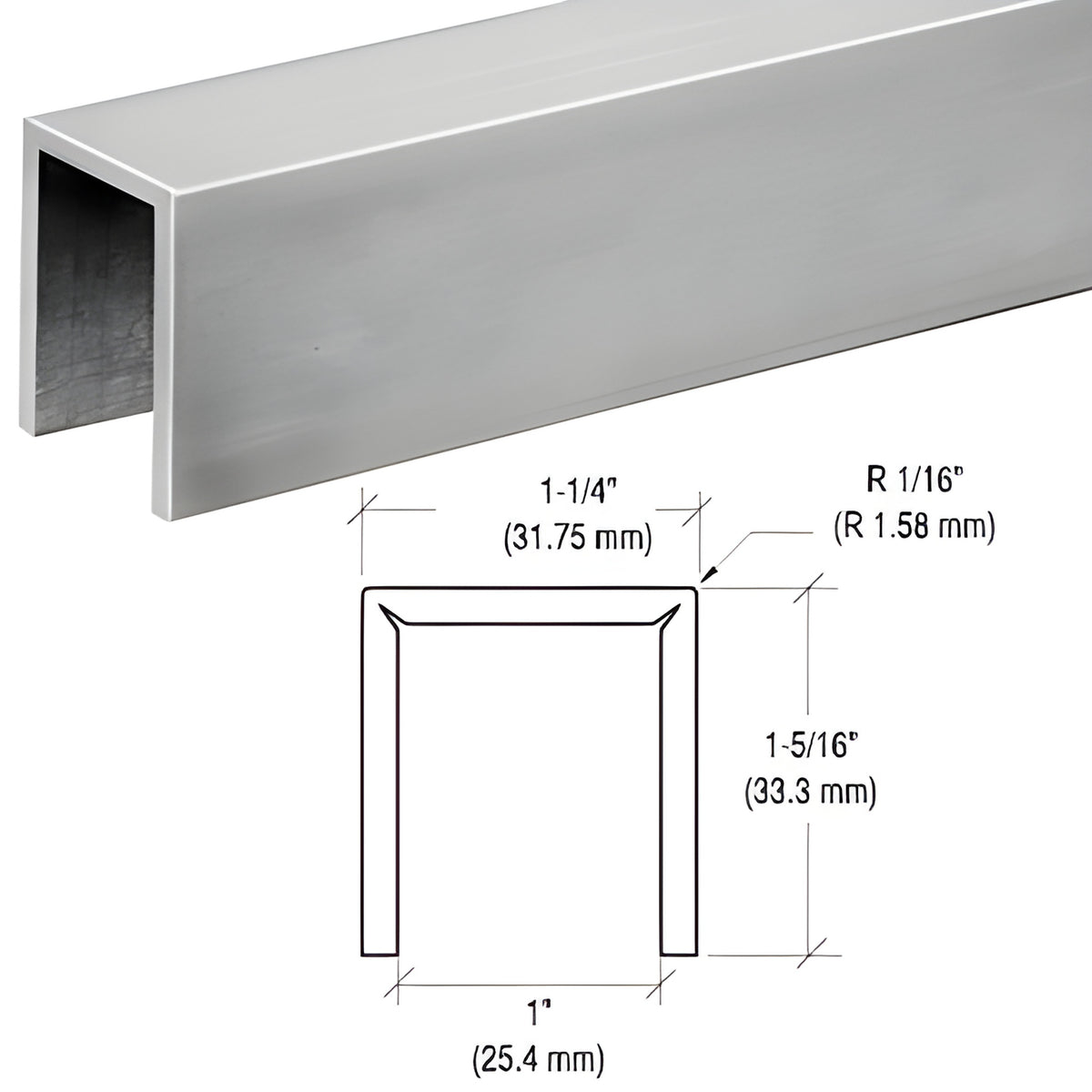 CRL Brushed Stainless Crisp Corner 11 Gauge Cap Railing for 3/4" Glass - 144"