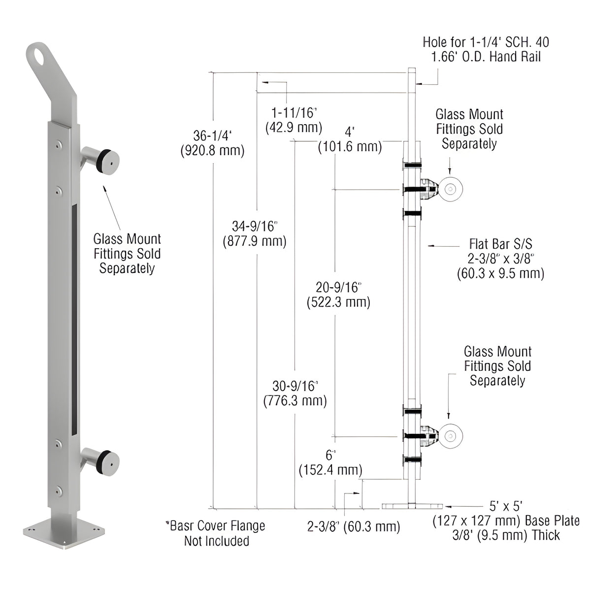 CRL Brushed Stainless Custom P2 Series Left Hand End Post Railing Kit