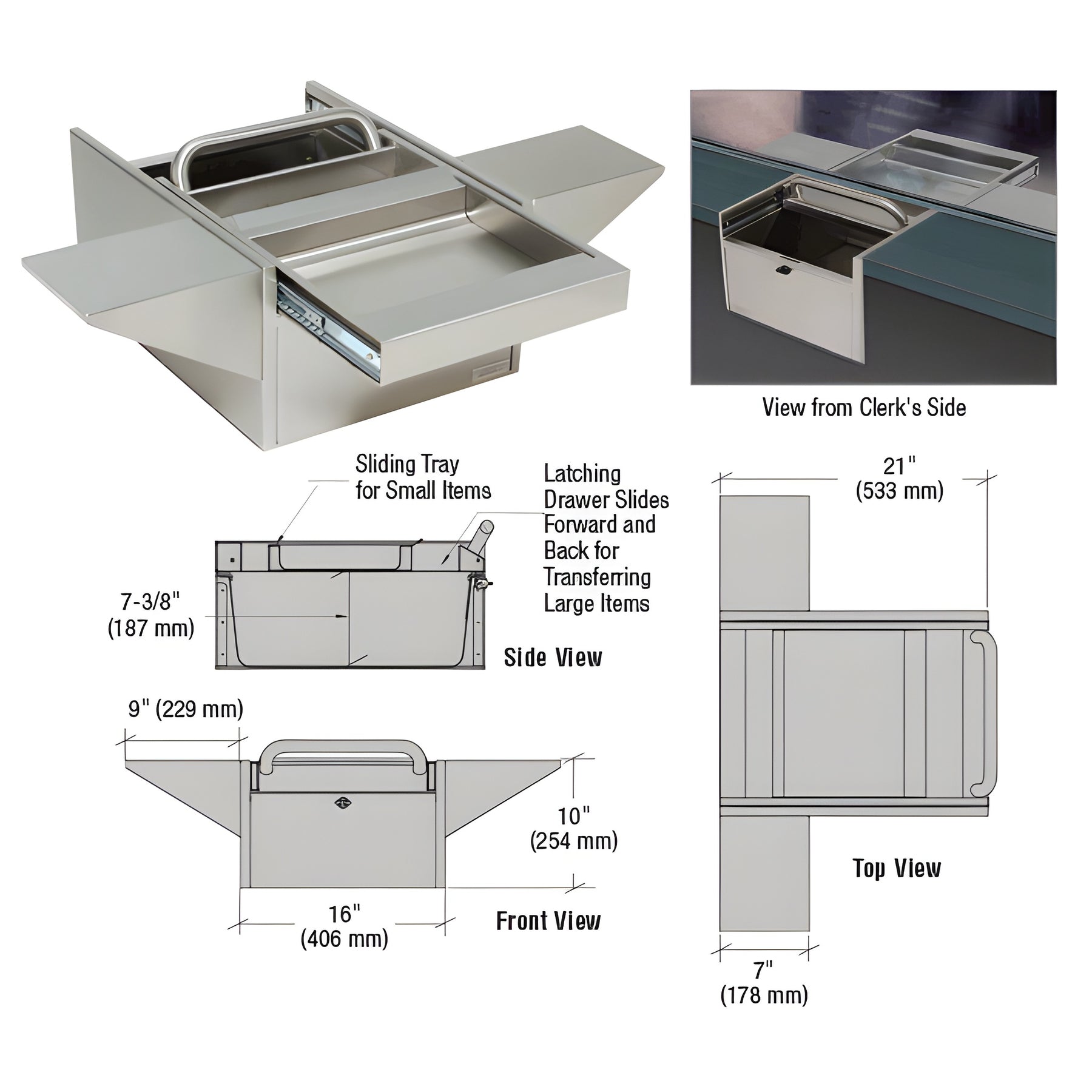CRL Brushed Stainless Deep Transaction Drawer With Cash Tray