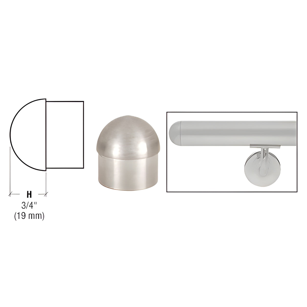 CRL Brushed Stainless Dome End Cap for 1-1/2" Tubing
