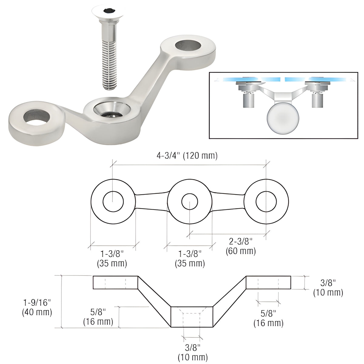 CRL Brushed Stainless Double Arm Post Mount Spider Fitting