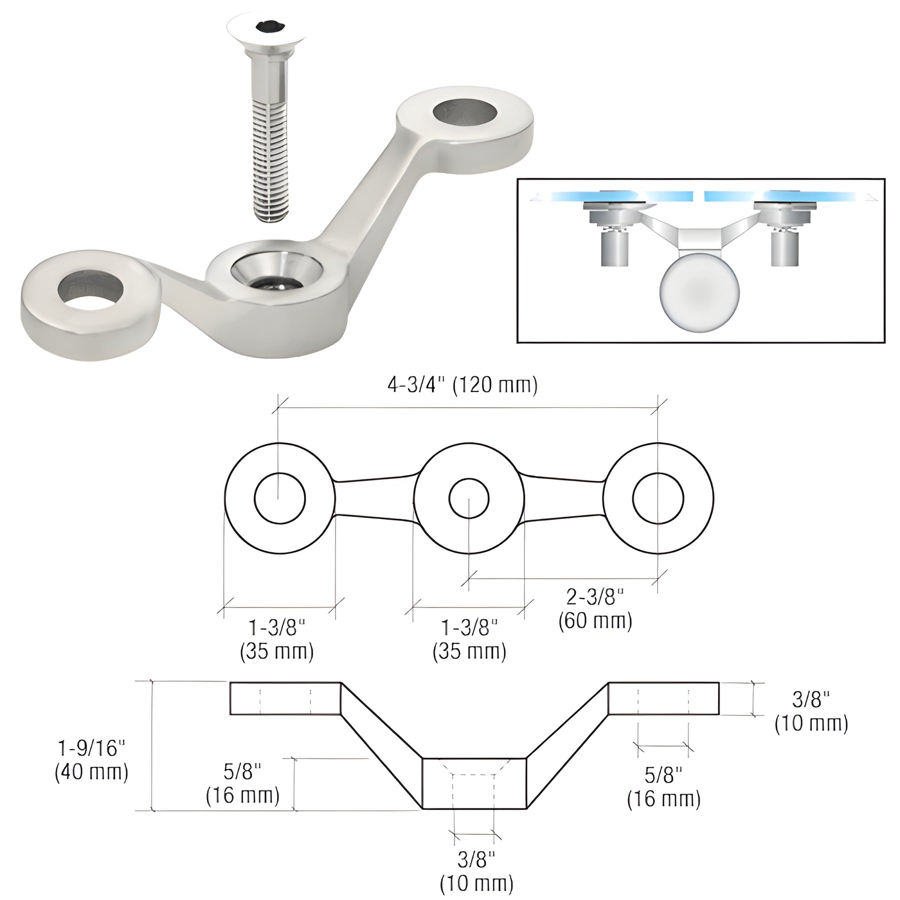 CRL Brushed Stainless Double Arm Post Mount Spider Fitting