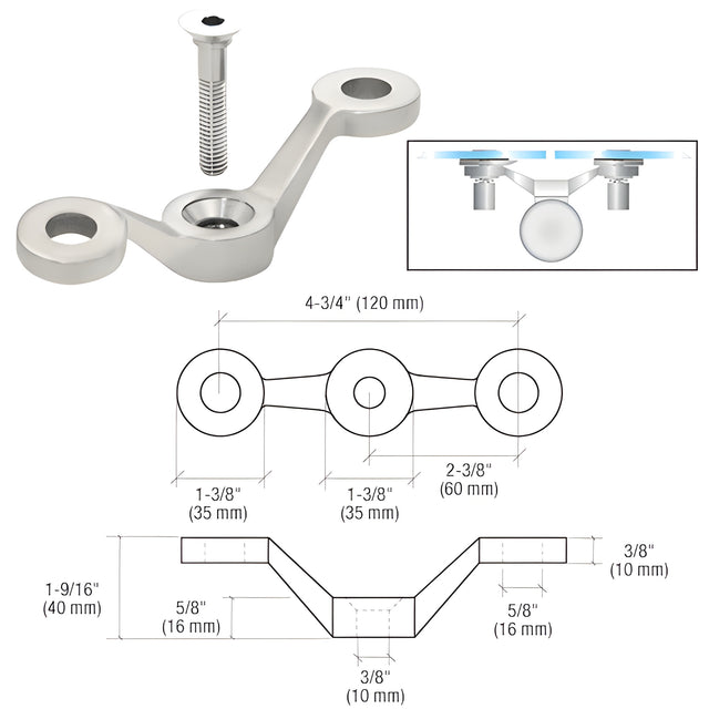 CRL Brushed Stainless Double Arm Post Mount Spider Fitting