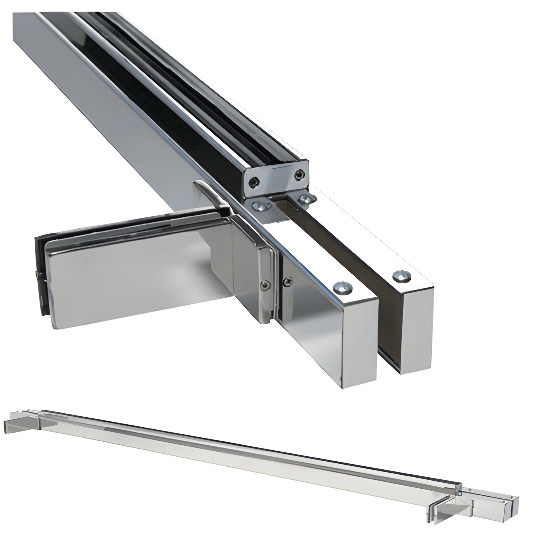 CRL Brushed Stainless Double Narrow Floating Header with Walking Beam Pivots and Support Fins - Custom for 3/4" Glass
