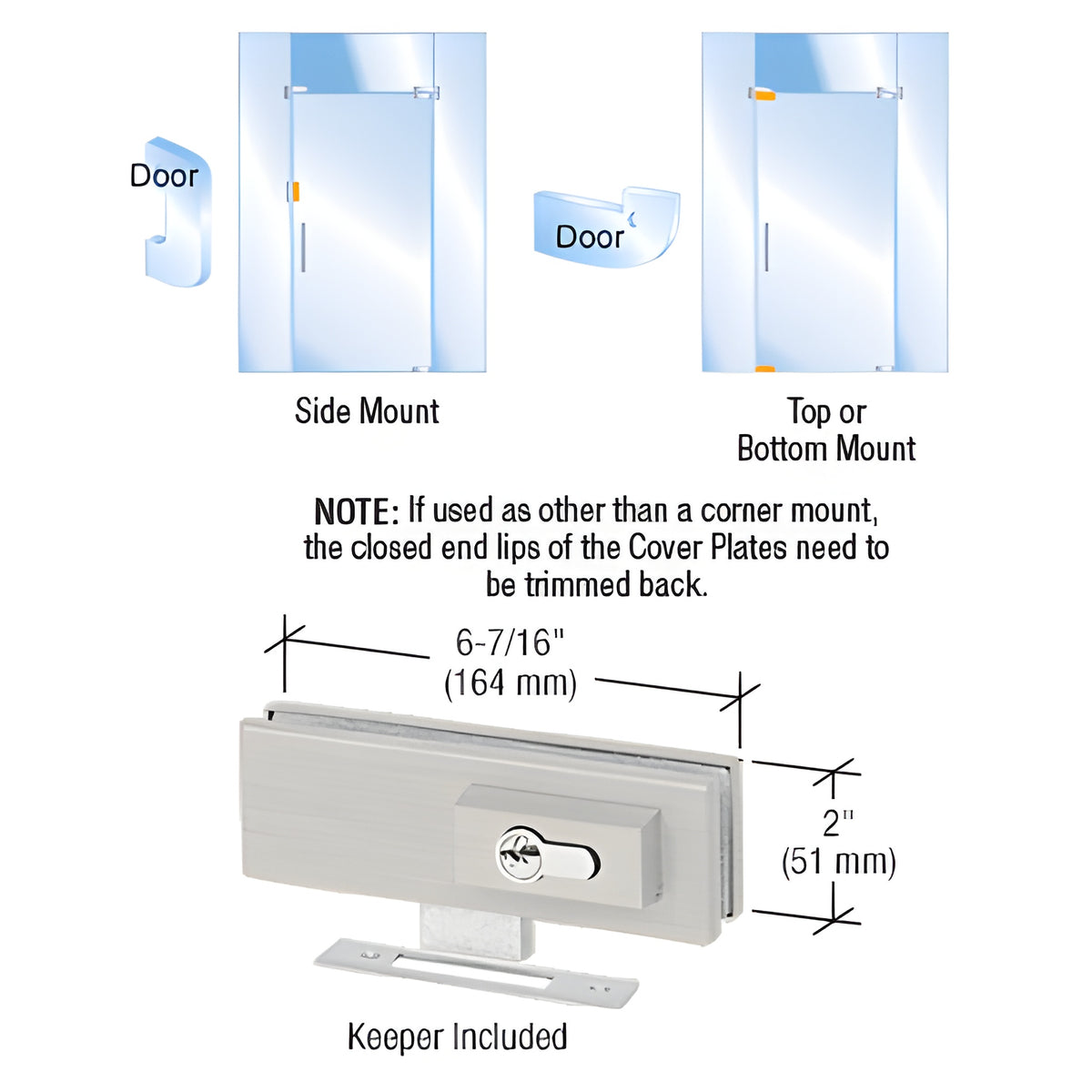 CRL Brushed Stainless EUR Series Complete Patch Lock Including Cylinder
