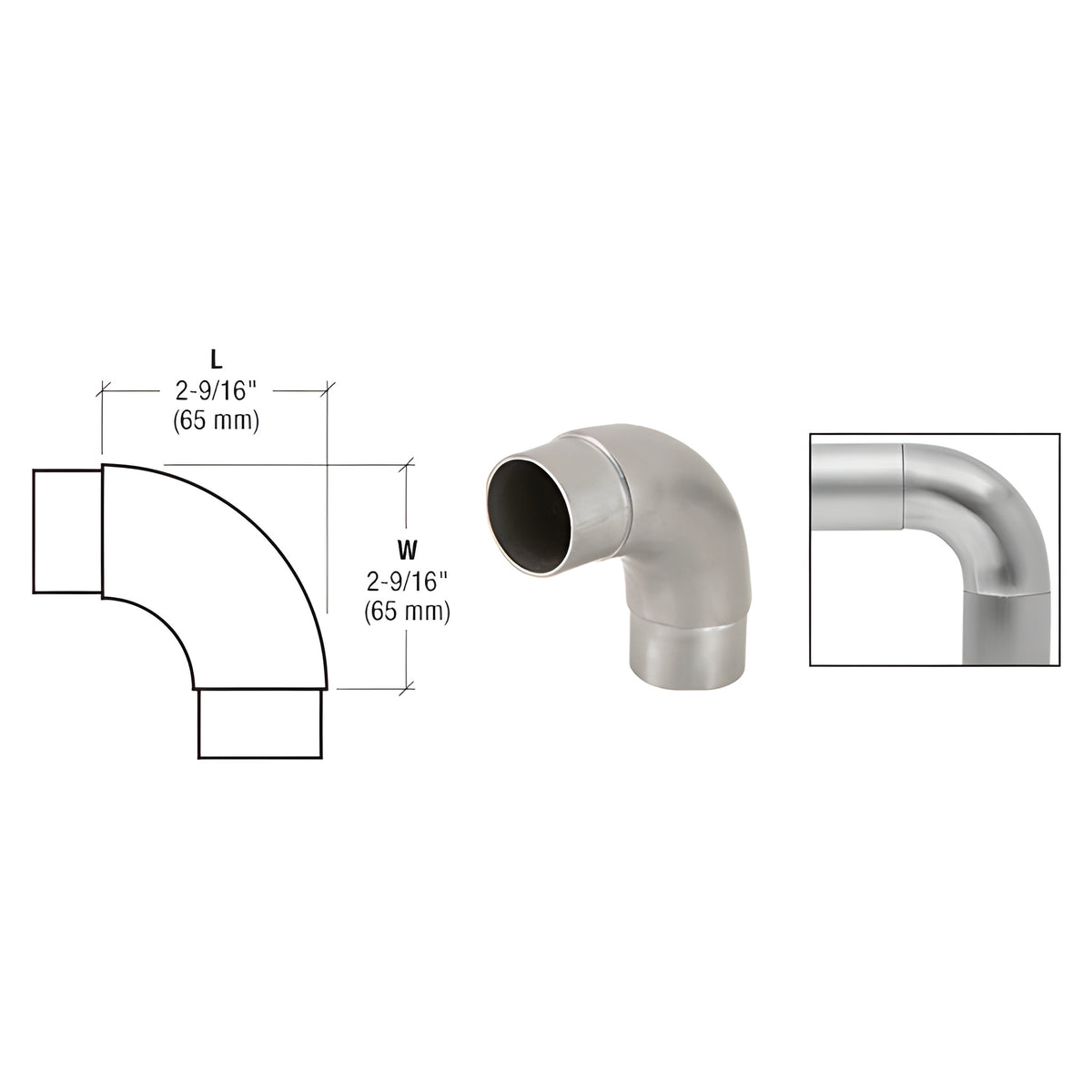 CRL Brushed Stainless EZ Radius 90 Degree Corner for 1-1/2" Tubing