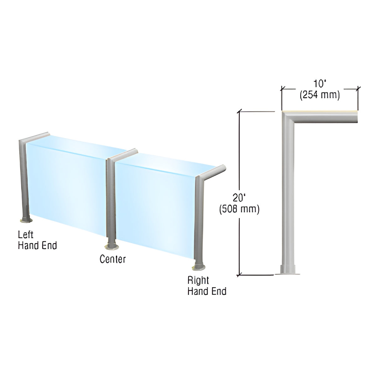 CRL Brushed Stainless Elegant Series Glass on Front and Top Shelf Sneeze Guard - Center Post Only