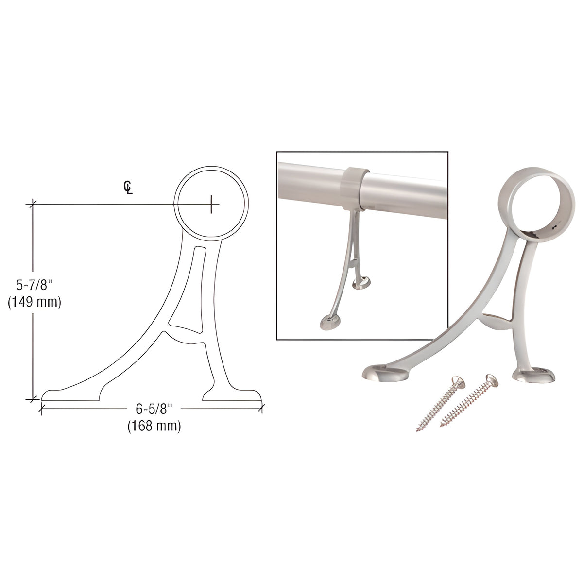 CRL Brushed Stainless Floor Mount Foot Railing Bracket for 2" Tubing