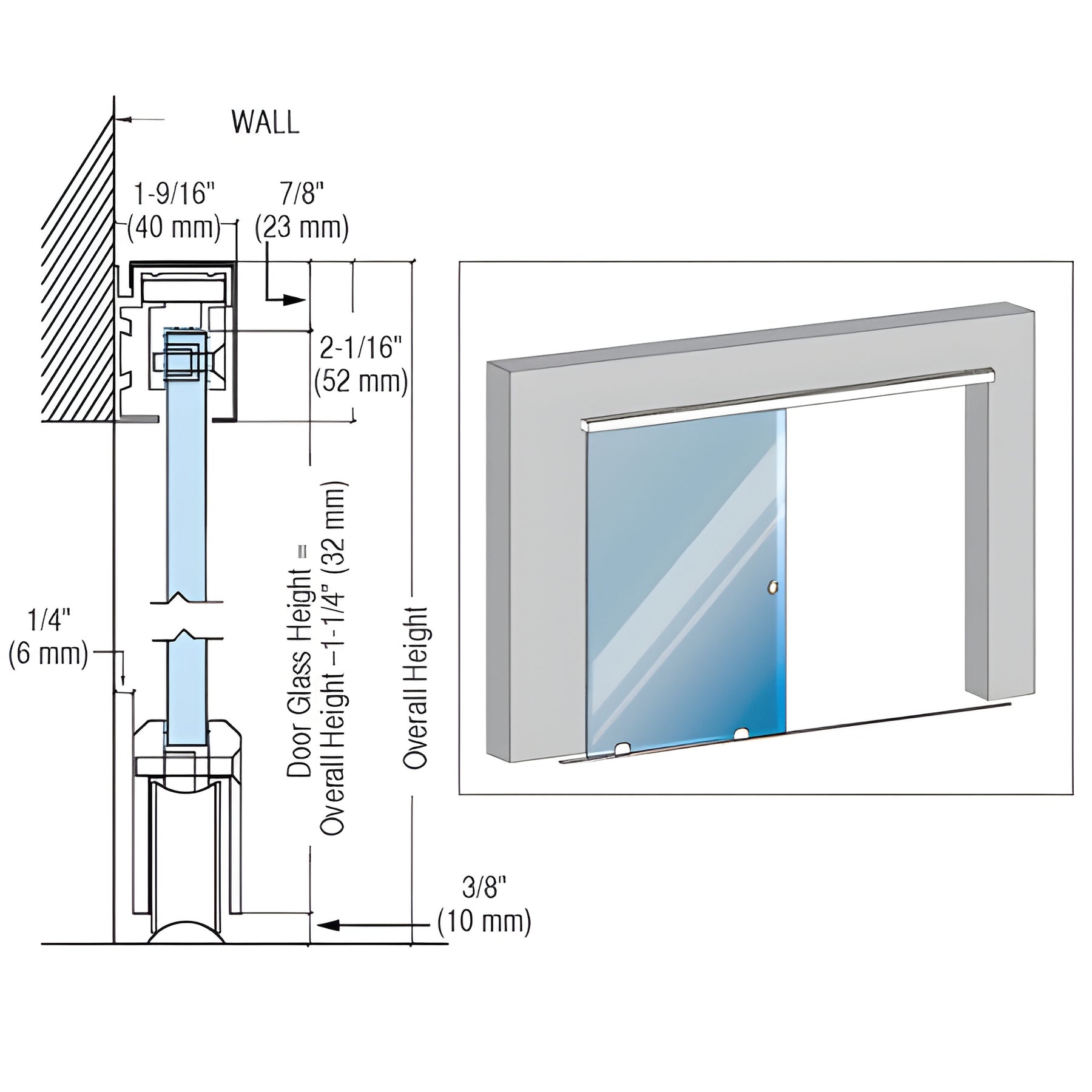 CRL Brushed Stainless GSDH1 Series Single Bottom Rolling Door Installation Assembly - 118"