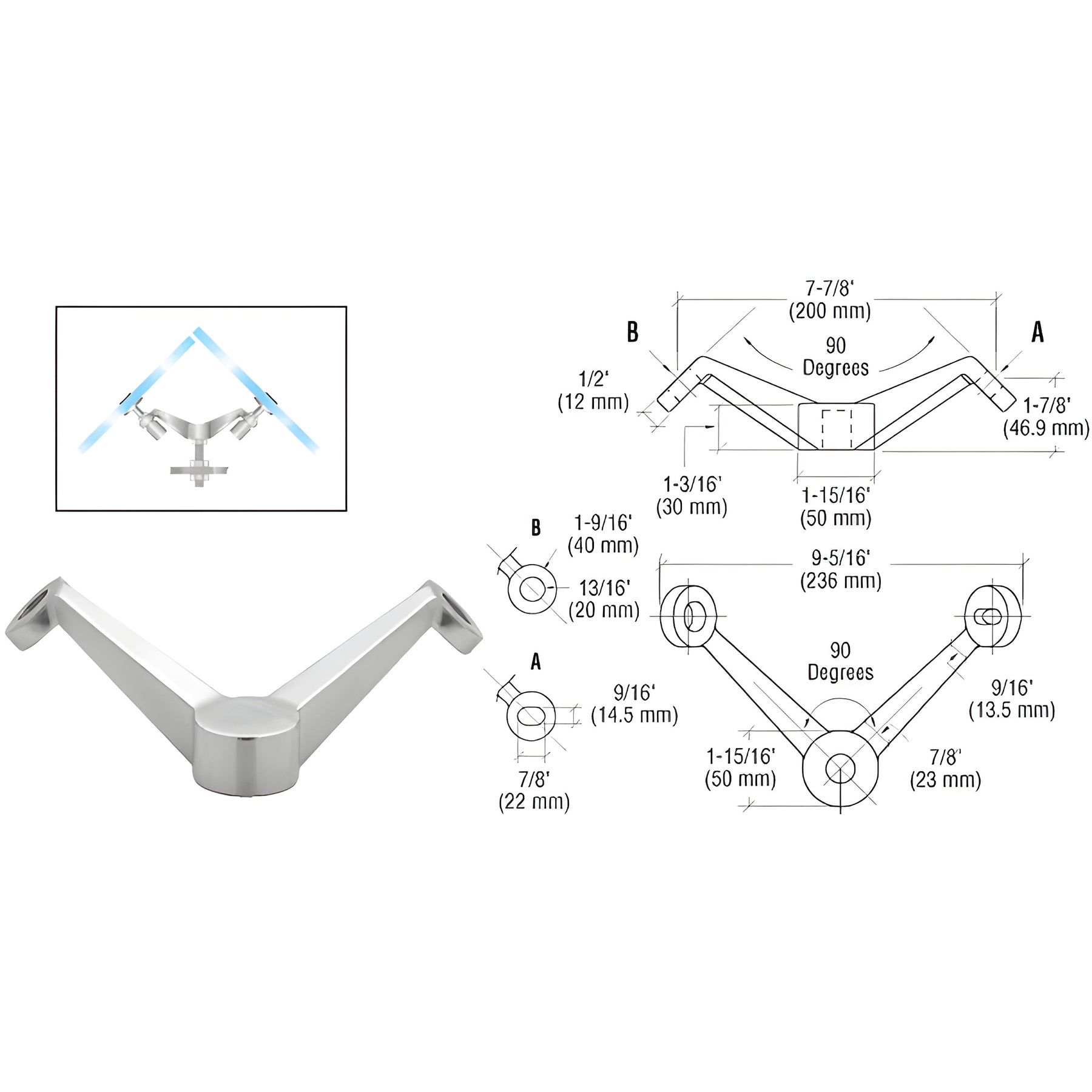 CRL Brushed Stainless Heavy Duty 90 Degree 2V Arm Column Mount Spider Fitting