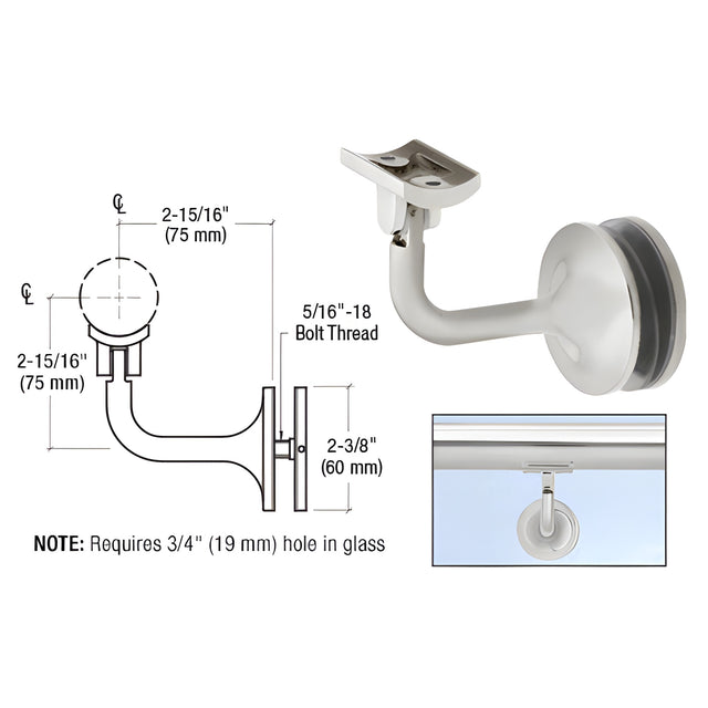 CRL Brushed Stainless La Jolla Series Glass Mounted Hand Rail Bracket