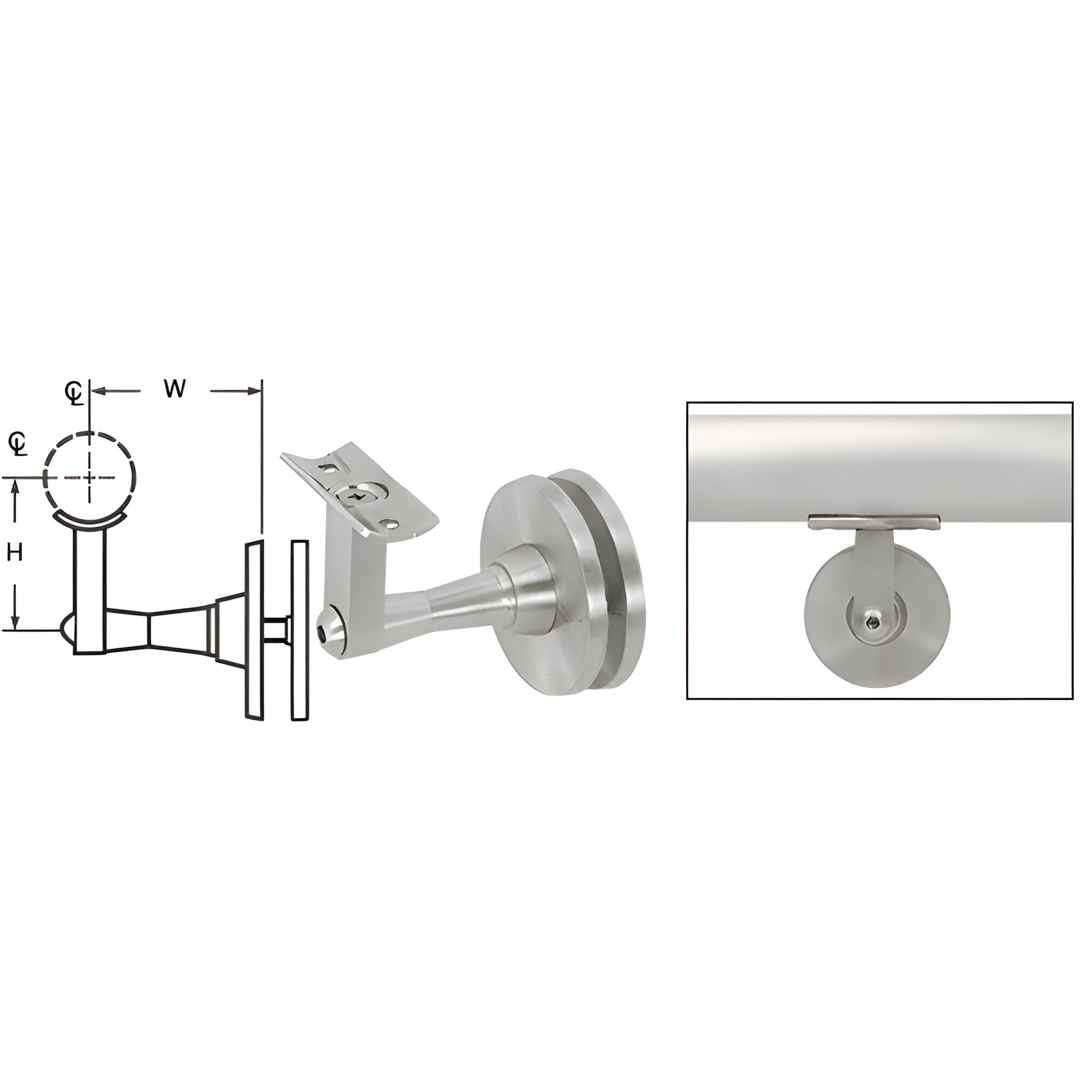 CRL Brushed Stainless Manhattan Series Glass Mounted Hand Rail Bracket