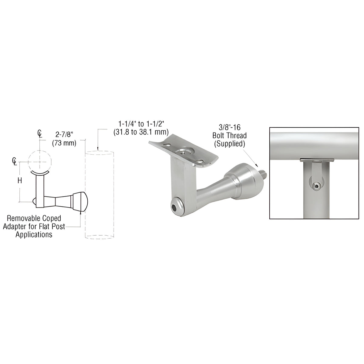 CRL Brushed Stainless Manhattan Series Post Mounted Hand Rail Bracket
