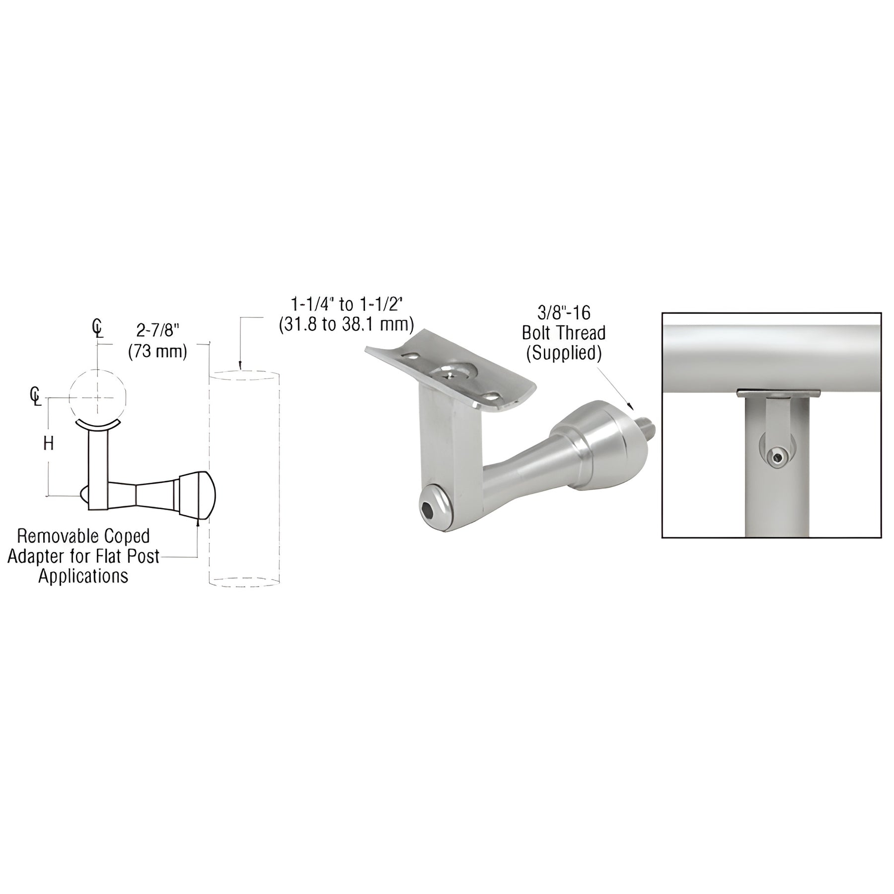 CRL Brushed Stainless Manhattan Series Post Mounted Hand Rail Bracket