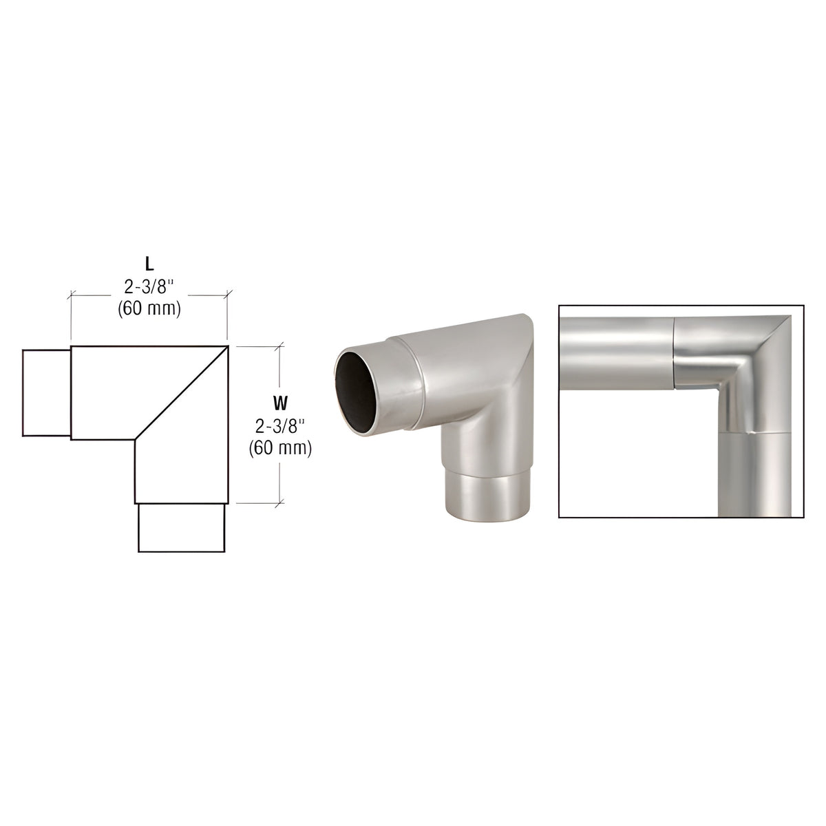 CRL Brushed Stainless Mitered Style 90 Degree Corner for 1-1/2" Tubing