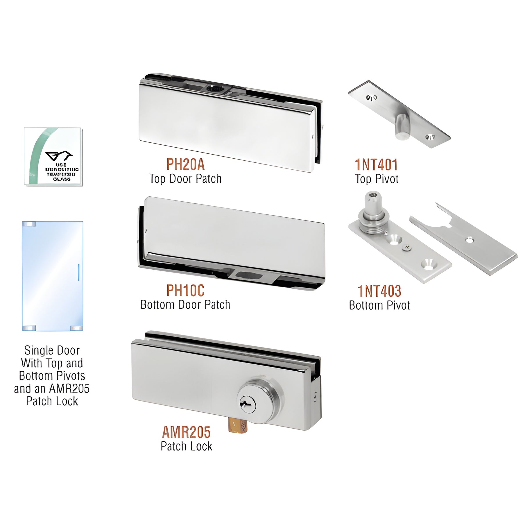 CRL Brushed Stainless North American Patch Door Kit - With Lock