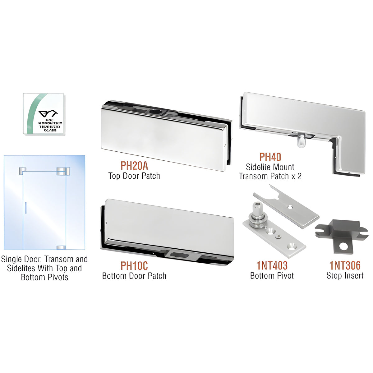 CRL Brushed Stainless North American Patch Door Kit for Use with Fixed Transom and Two Sidelites - Without Lock