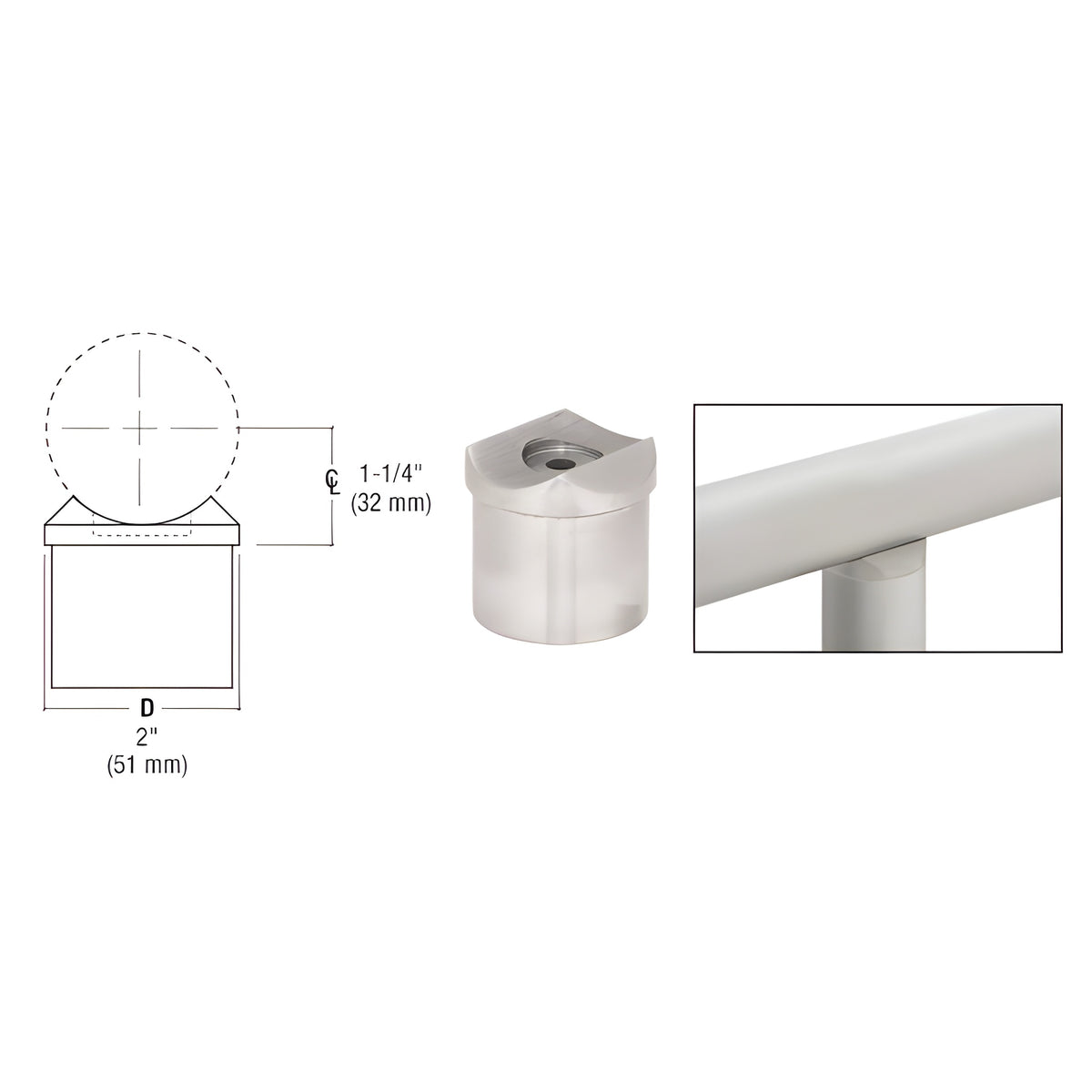 CRL Brushed Stainless Perpendicular Collar for 2" Tubing