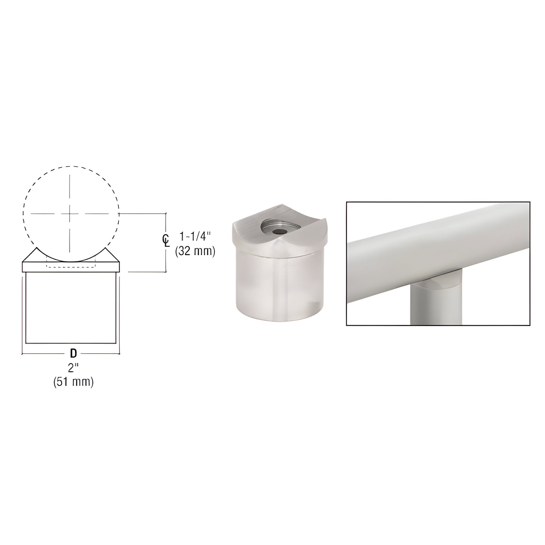 CRL Brushed Stainless Perpendicular Collar for 2" Tubing