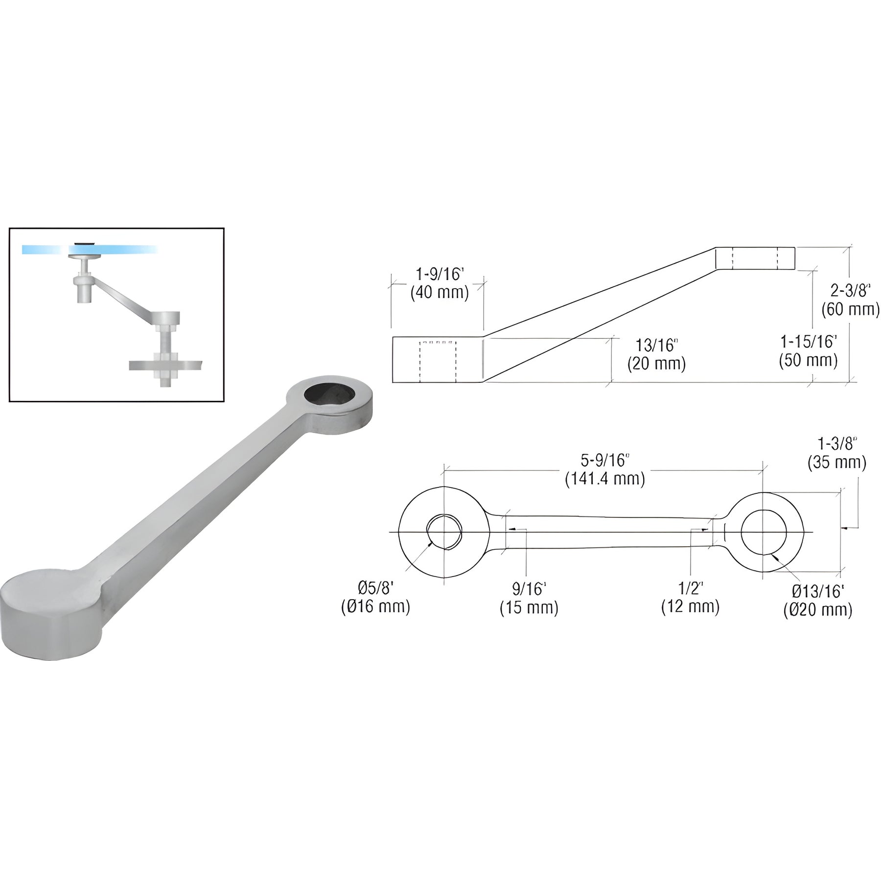 CRL Brushed Stainless Regular Duty Single Long Arm Spider Fitting Column Mount
