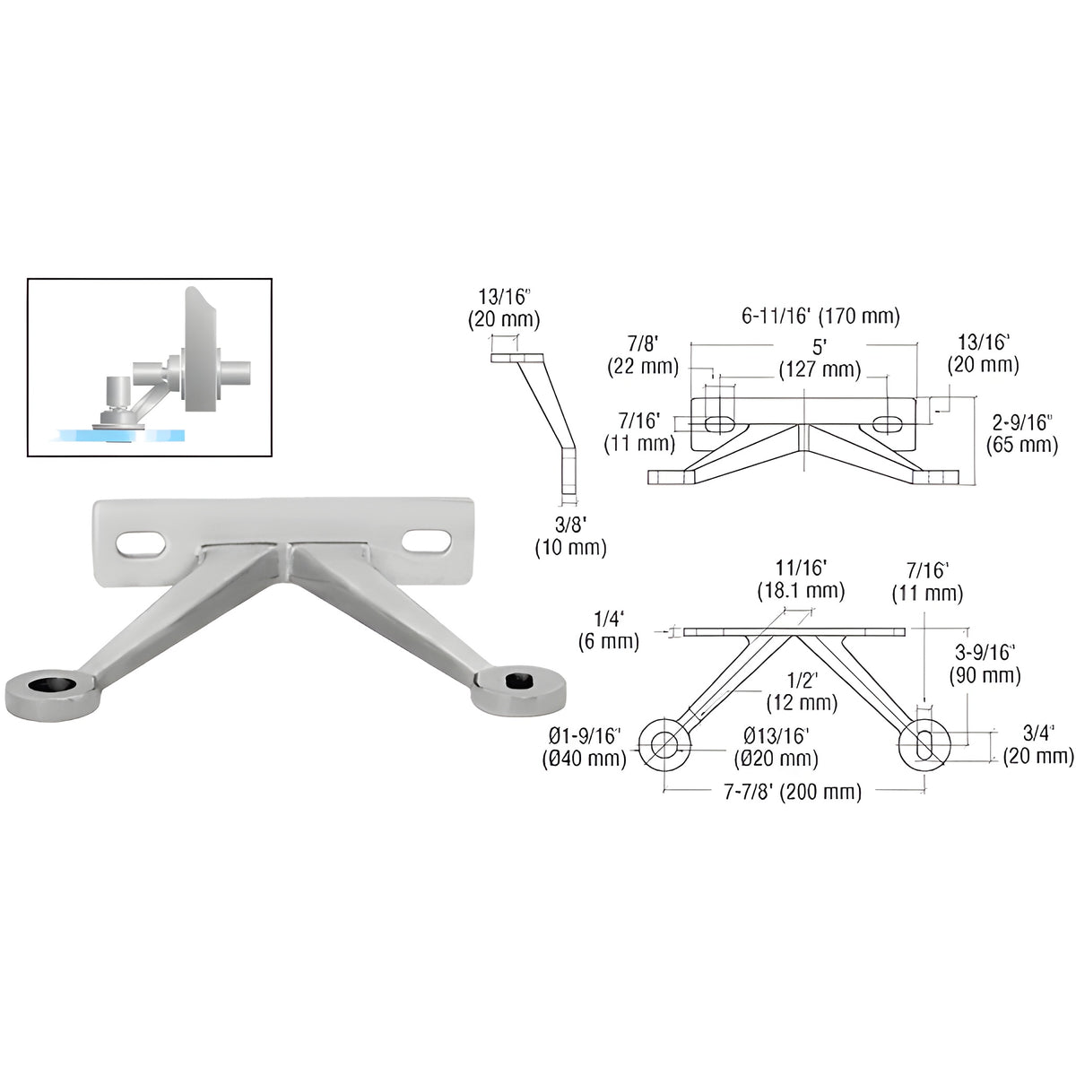 CRL Brushed Stainless Regular Duty Spider Fitting Double Arm "V" Wall Mount Frame