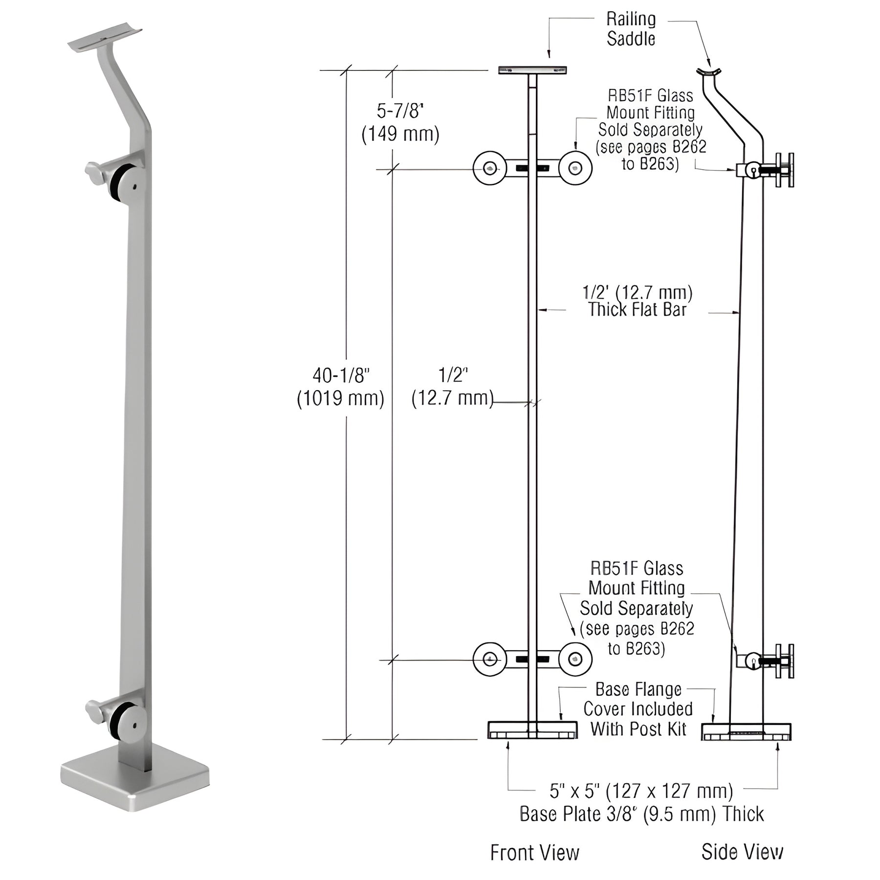 CRL Brushed Stainless Right End P5 Series Post Railing Kit