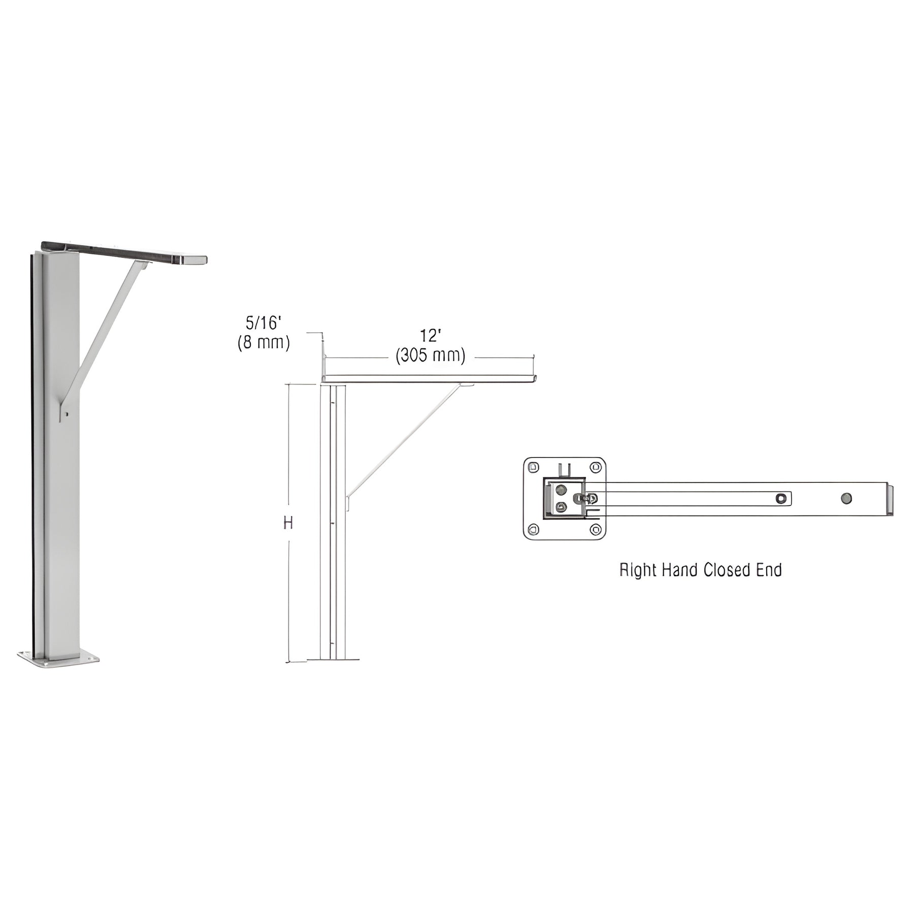CRL Brushed Stainless Right Hand Closed End 24" Plaza Series Sneeze Guard Post With Top Shelf
