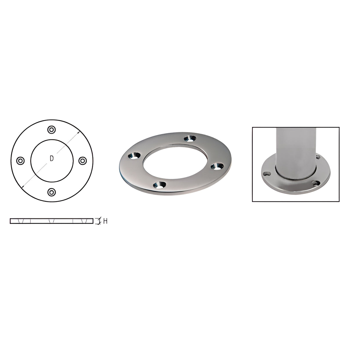 CRL Brushed Stainless Round Base Plate for 2" Round Tubing