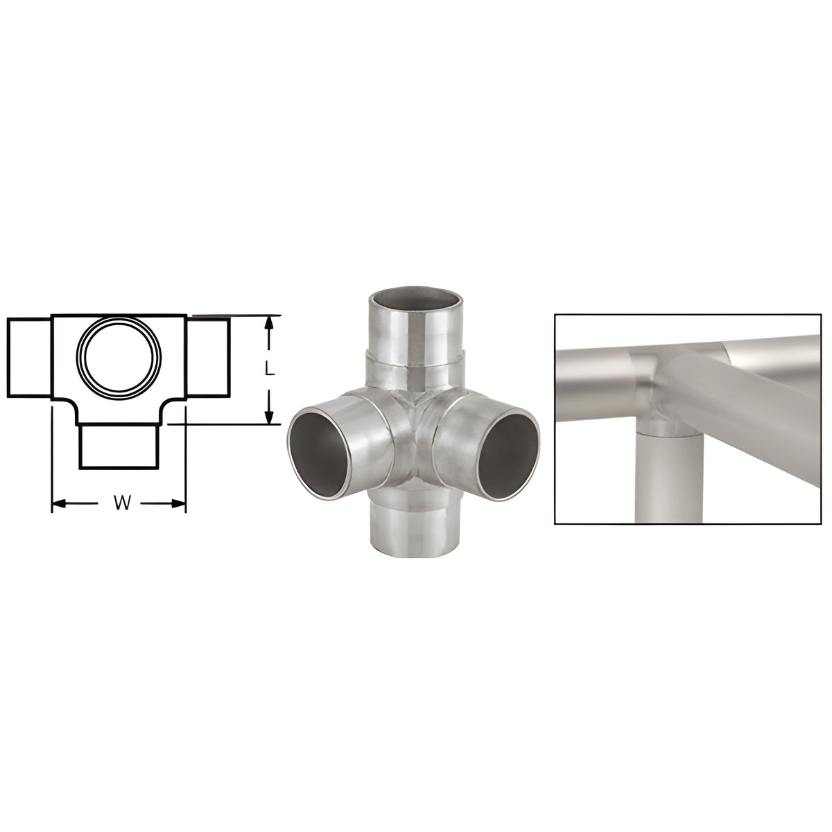 CRL Brushed Stainless Side Outlet Tee for 2" Tubing
