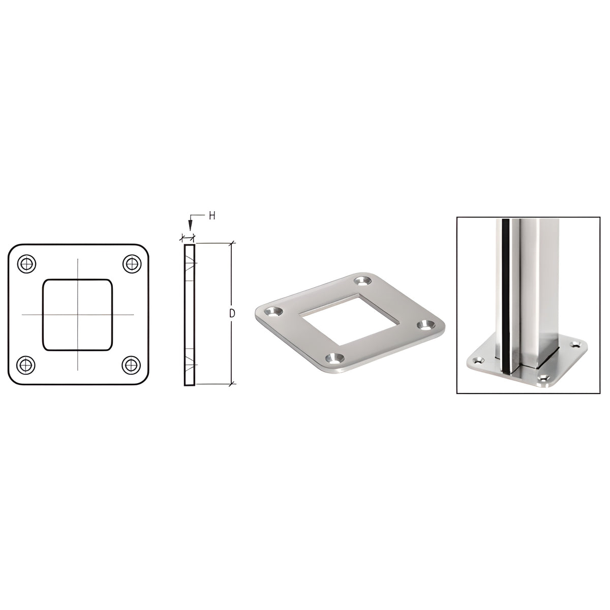 CRL Brushed Stainless Square Base Plate for 1-1/2" Square Tubing