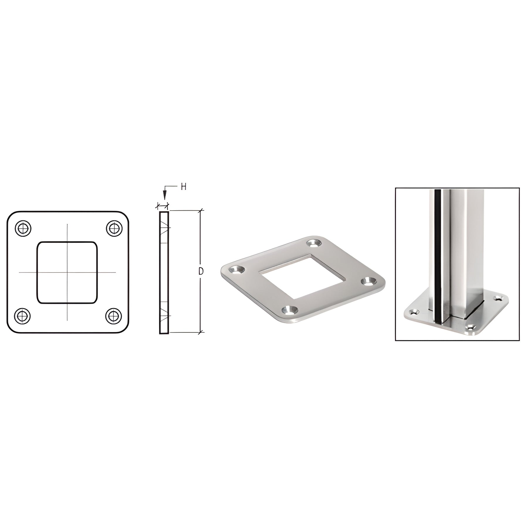 CRL Brushed Stainless Square Base Plate for 1-1/2" Square Tubing