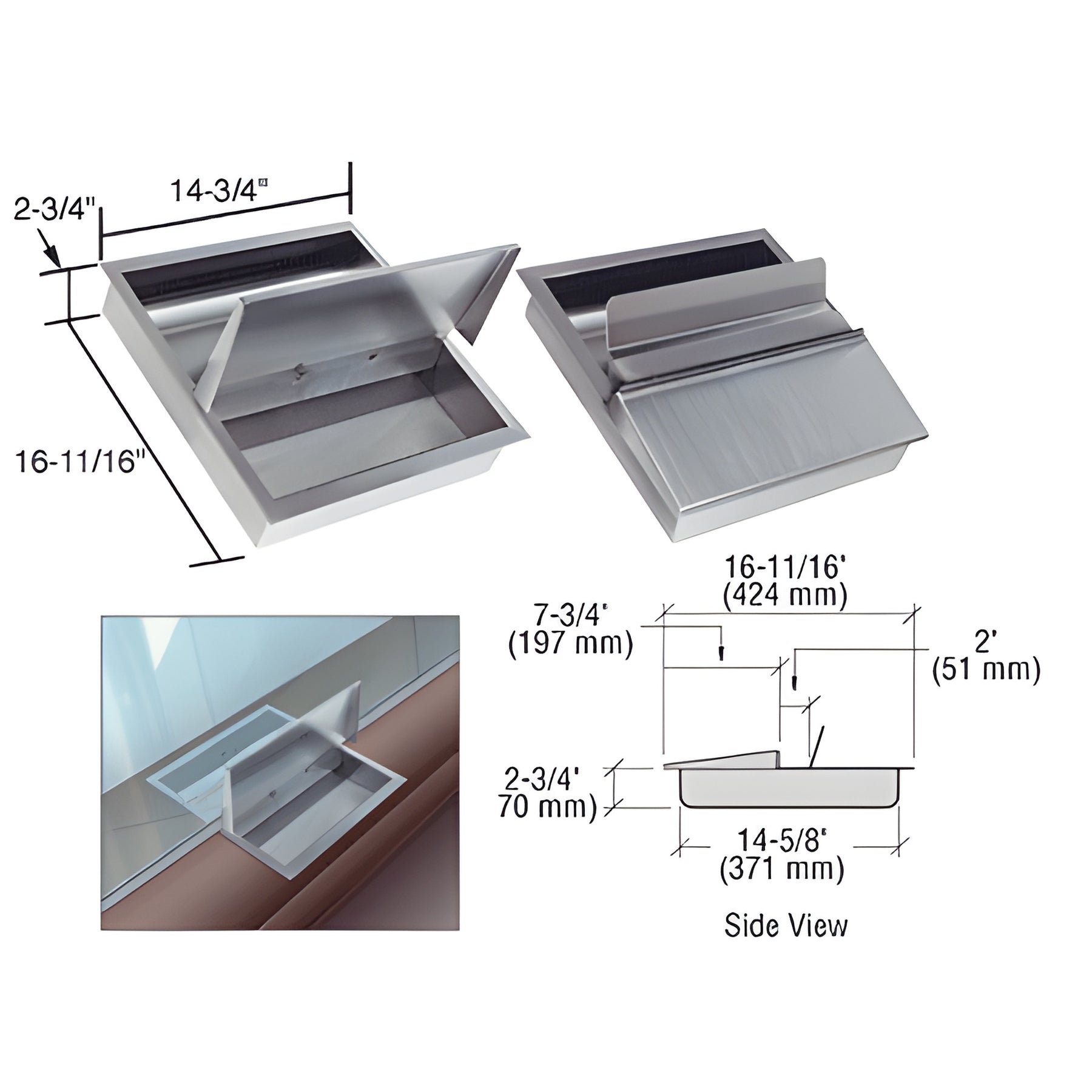CRL Brushed Stainless Steel 14-3/4" Wide x 16-11/16" Deep x 2-3/4" High Recessed Deal Tray with Flip Lid
