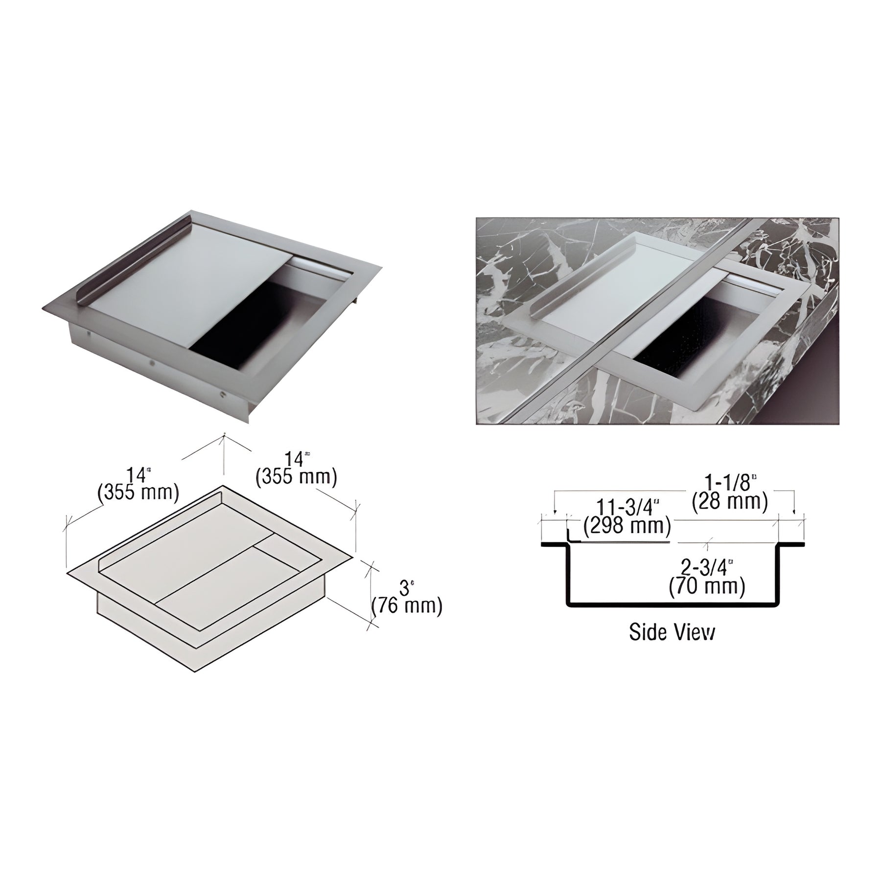 CRL Brushed Stainless Steel 14" Wide x 14" Deep x 3" High Extra Deep Drop-In Deal Tray With Lid