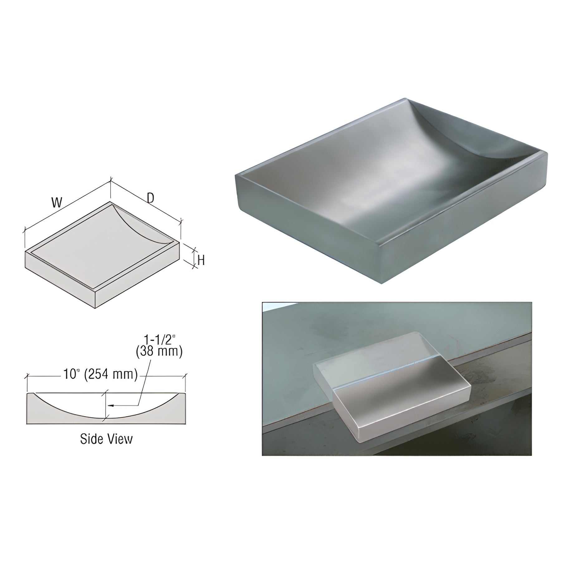 CRL Brushed Stainless Steel 16" Wide x 10" Deep x 2" High Standard Counter Top Deal Tray