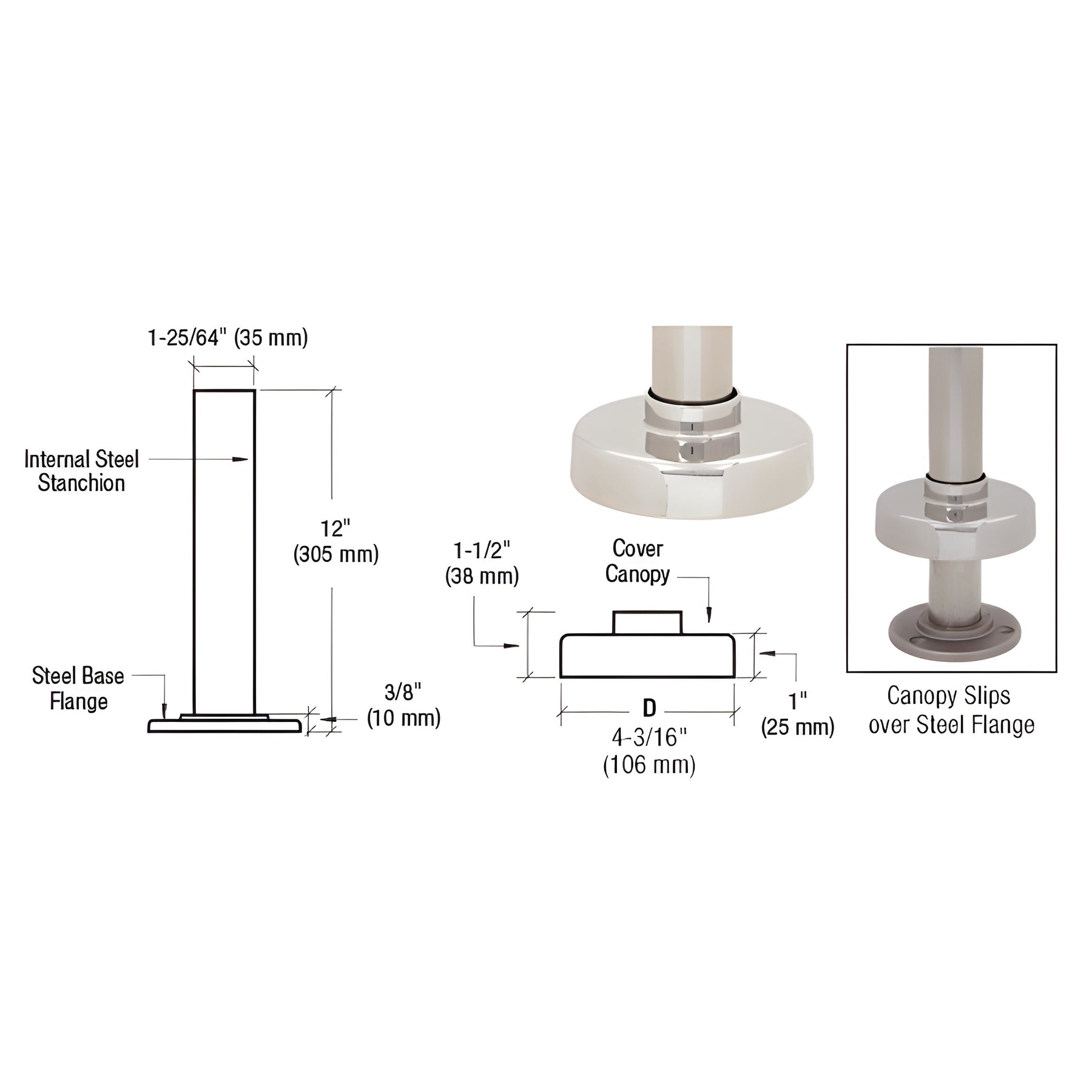 CRL Brushed Stainless Steel Flange and Canopy for 1-1/2" Tubing