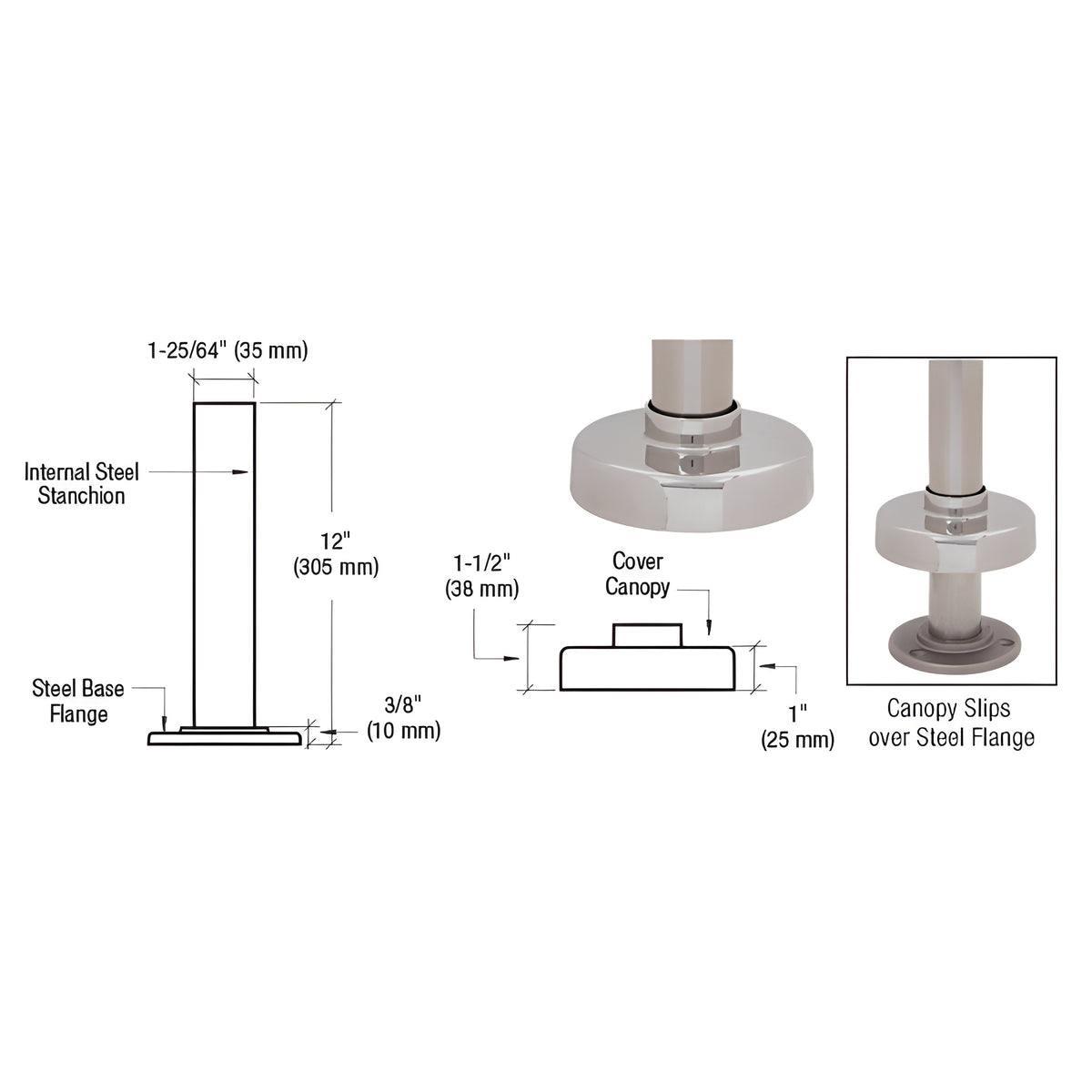 CRL Brushed Stainless Steel Flange and Canopy for 2" Tubing