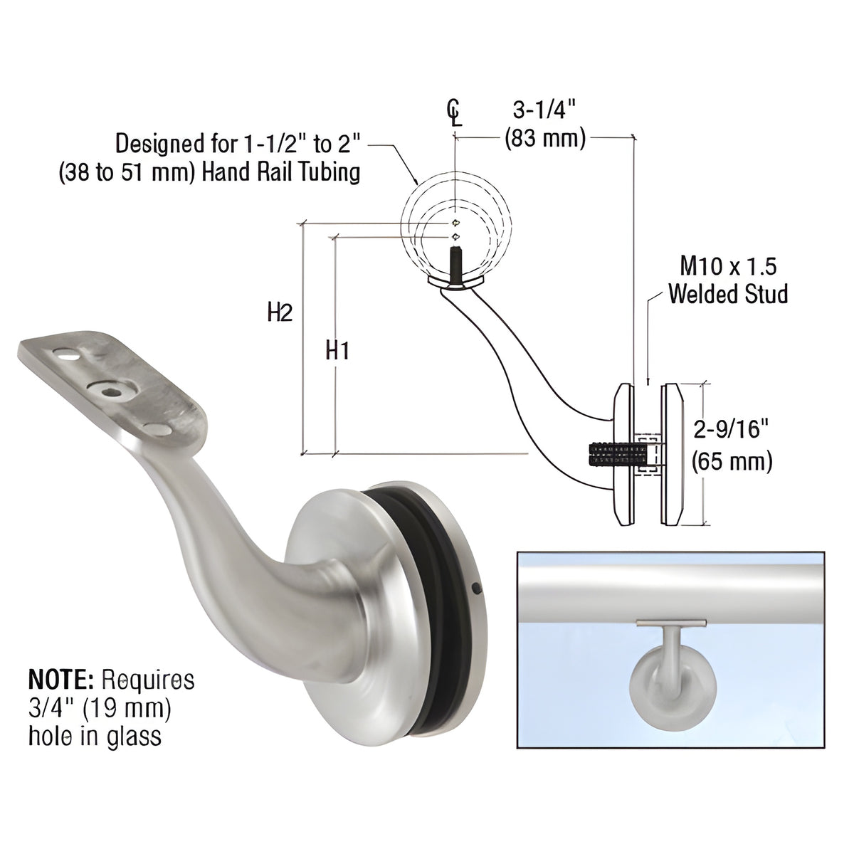 CRL Brushed Stainless Steel Meridian Series Glass Mount Bracket