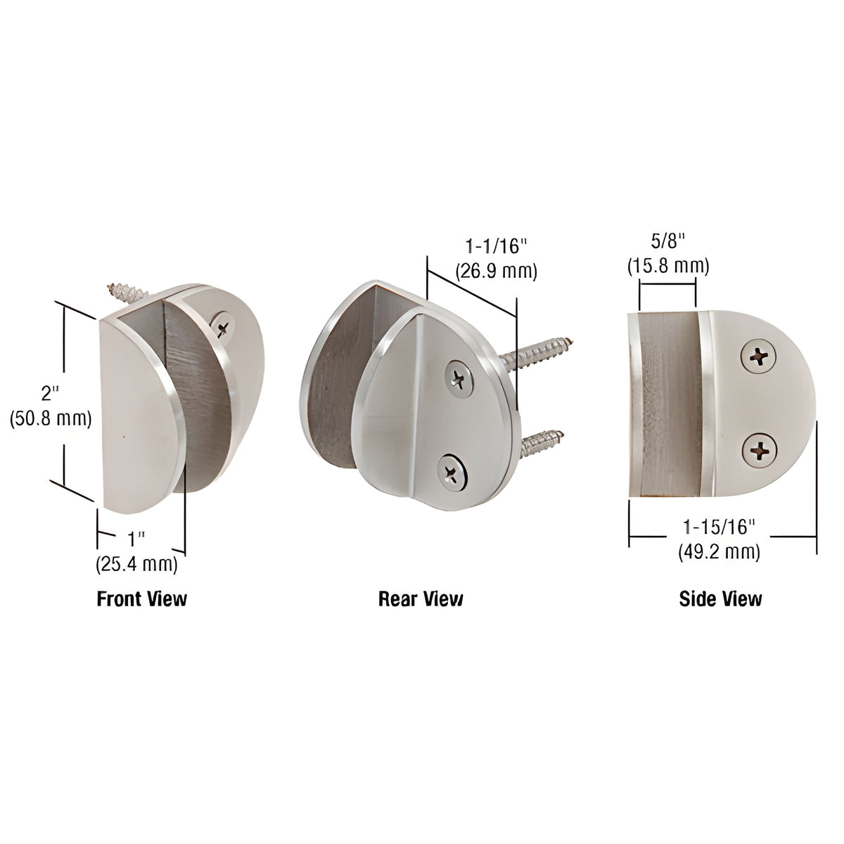 CRL Brushed Stainless Wall Mount Round Mall Front Clamp