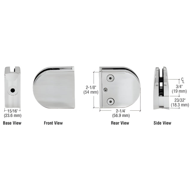 CRL Brushed Stainless Z-Series Round Type 2" Radius Base Stainless Steel Clamp for 1/4" and 5/16" Glass