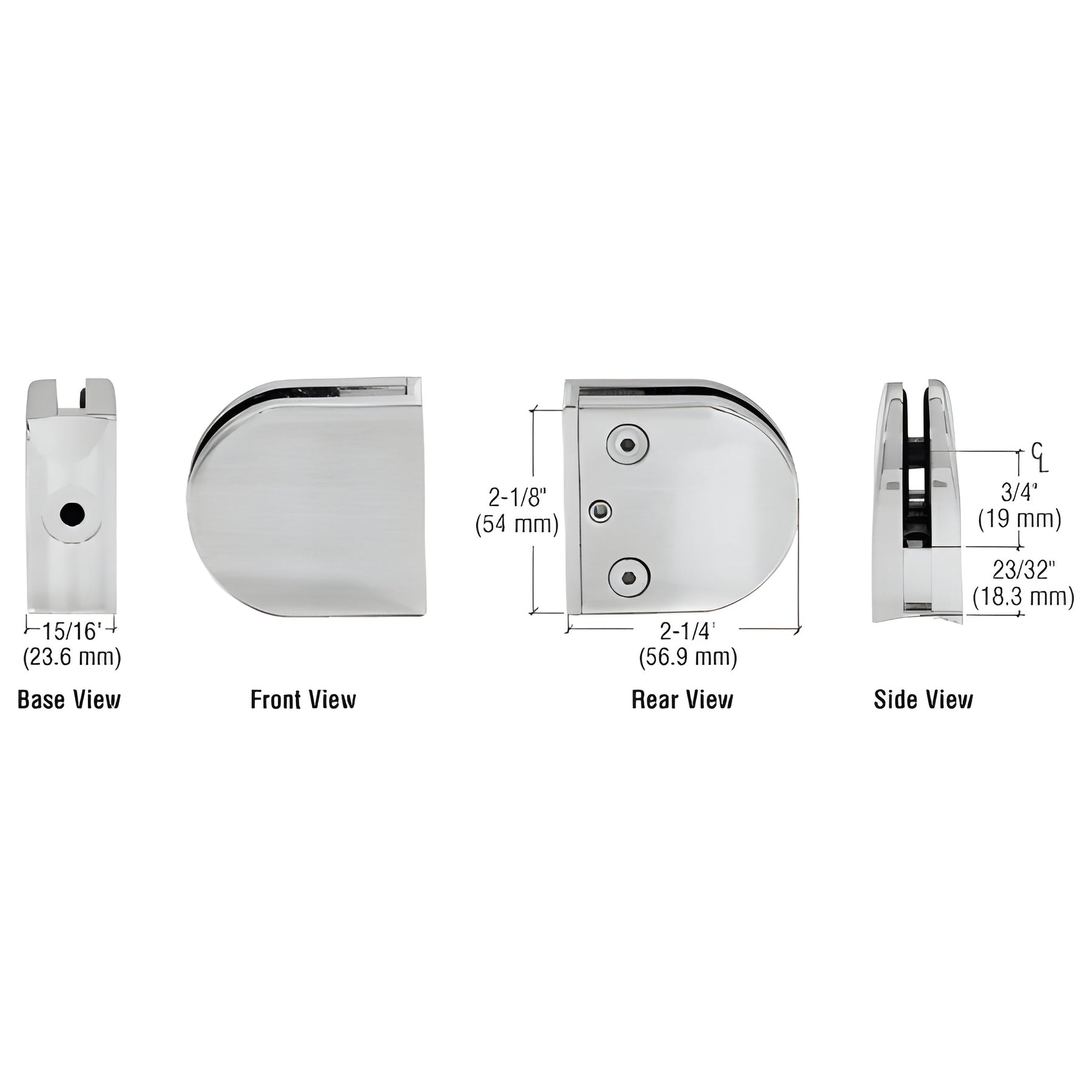 CRL Brushed Stainless Z-Series Round Type 2" Radius Base Stainless Steel Clamp for 1/4" and 5/16" Glass