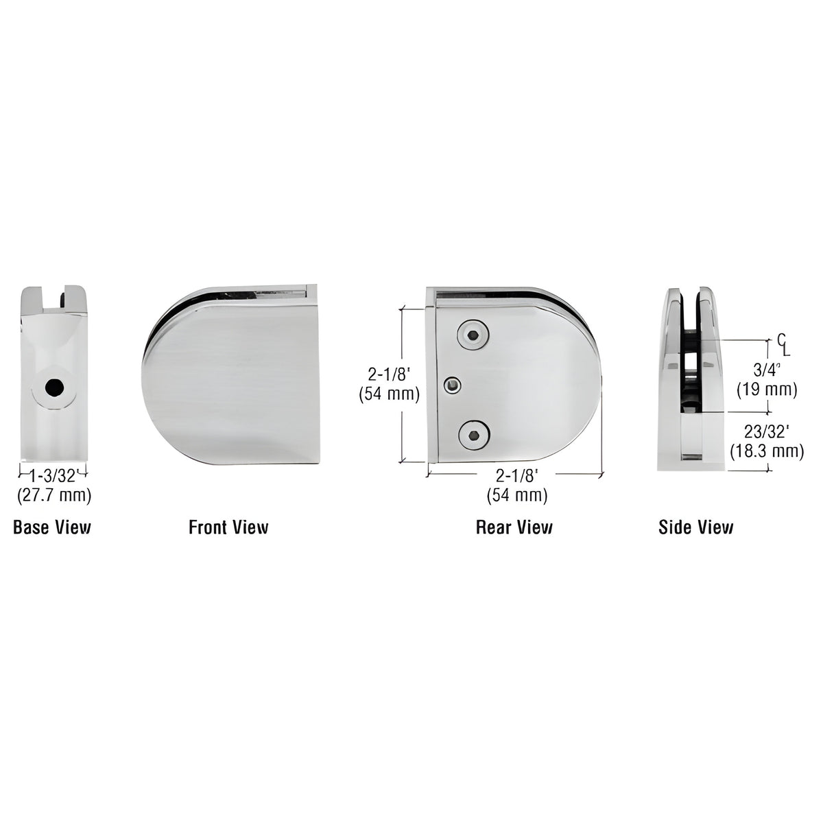 CRL Brushed Stainless Z-Series Round Type Flat Base Stainless Steel Clamp for 3/8" Glass